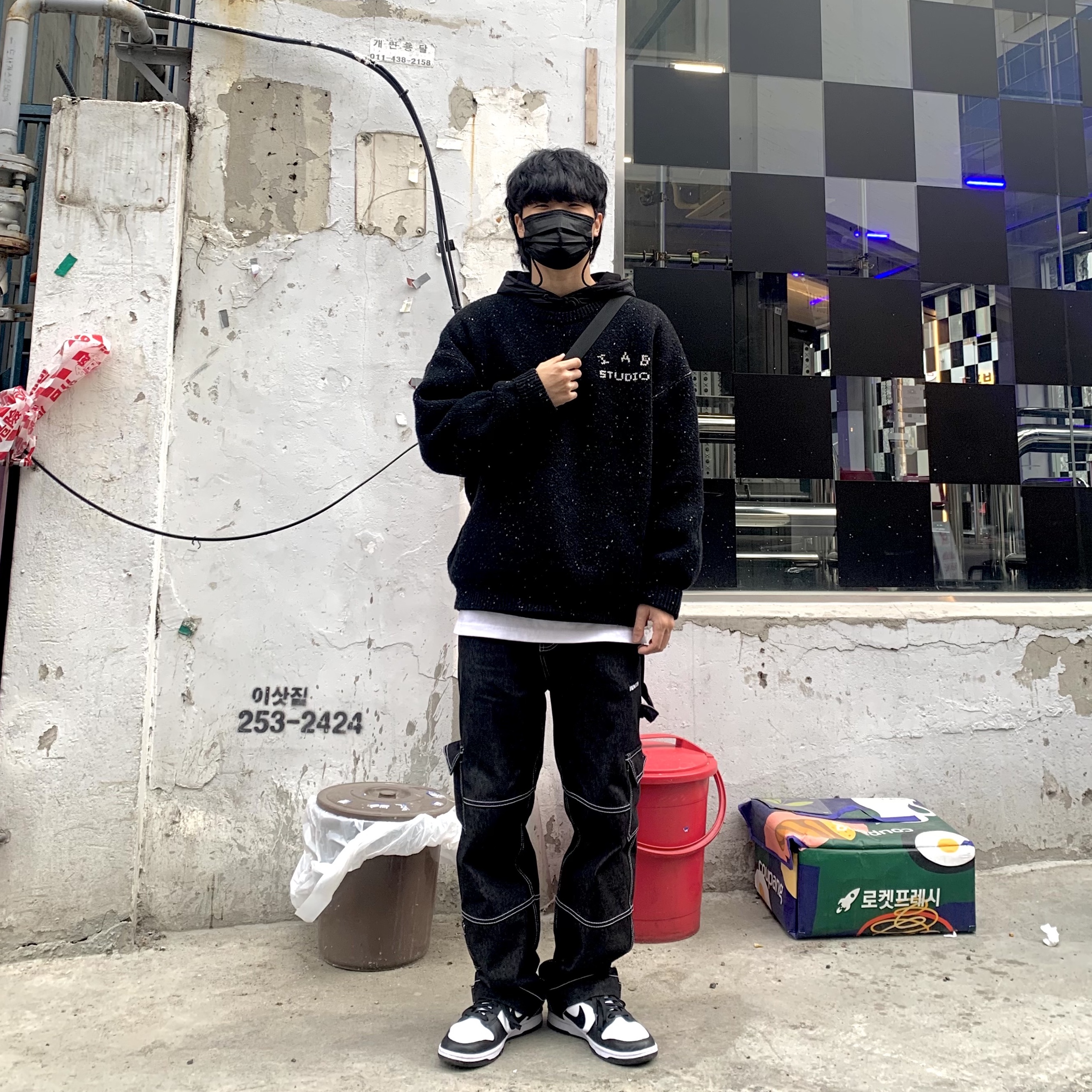 IAB Studio Knit Black, Nike Dunk Low Retro Black 착용 스타일