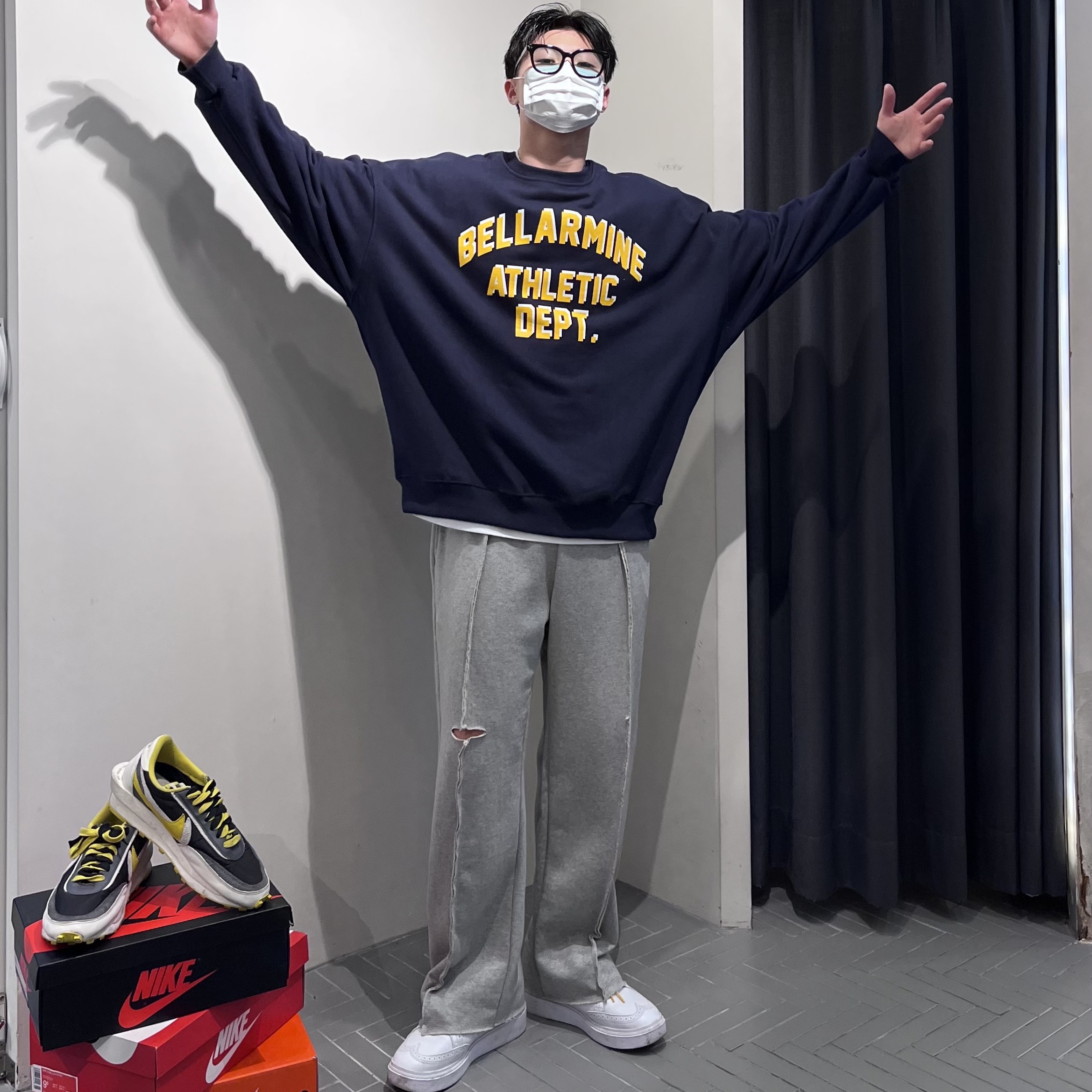 Nike x Sacai x Undercover LDWaffle Black Bright Citron, Nike x Peaceminusone Kwondo1 White 착용 스타일 - 1