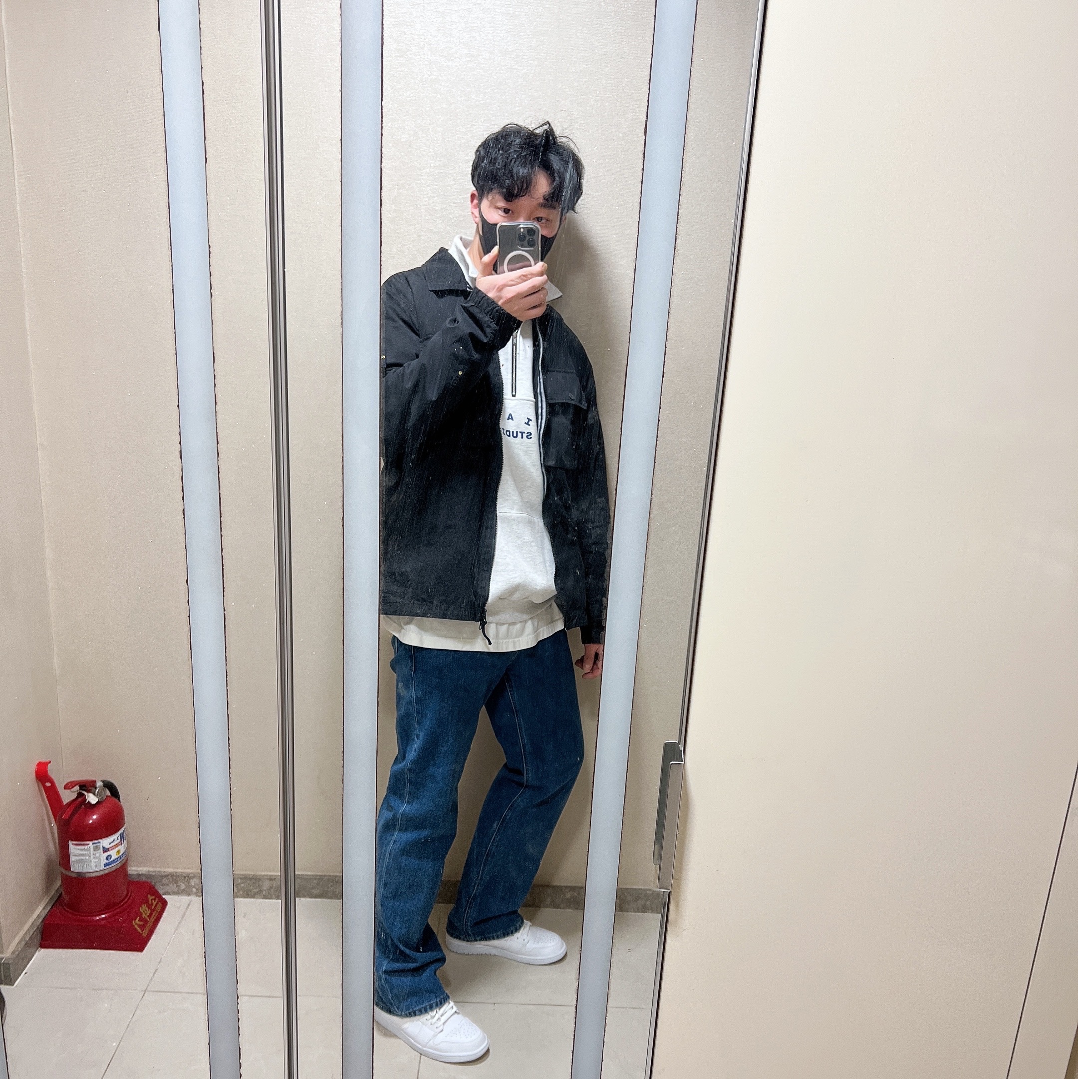 Stone Island 113WN T.CO+OLD Overshirt Black - 21FW, IAB Studio Half Zip Pullover Light Gray 착용 스타일