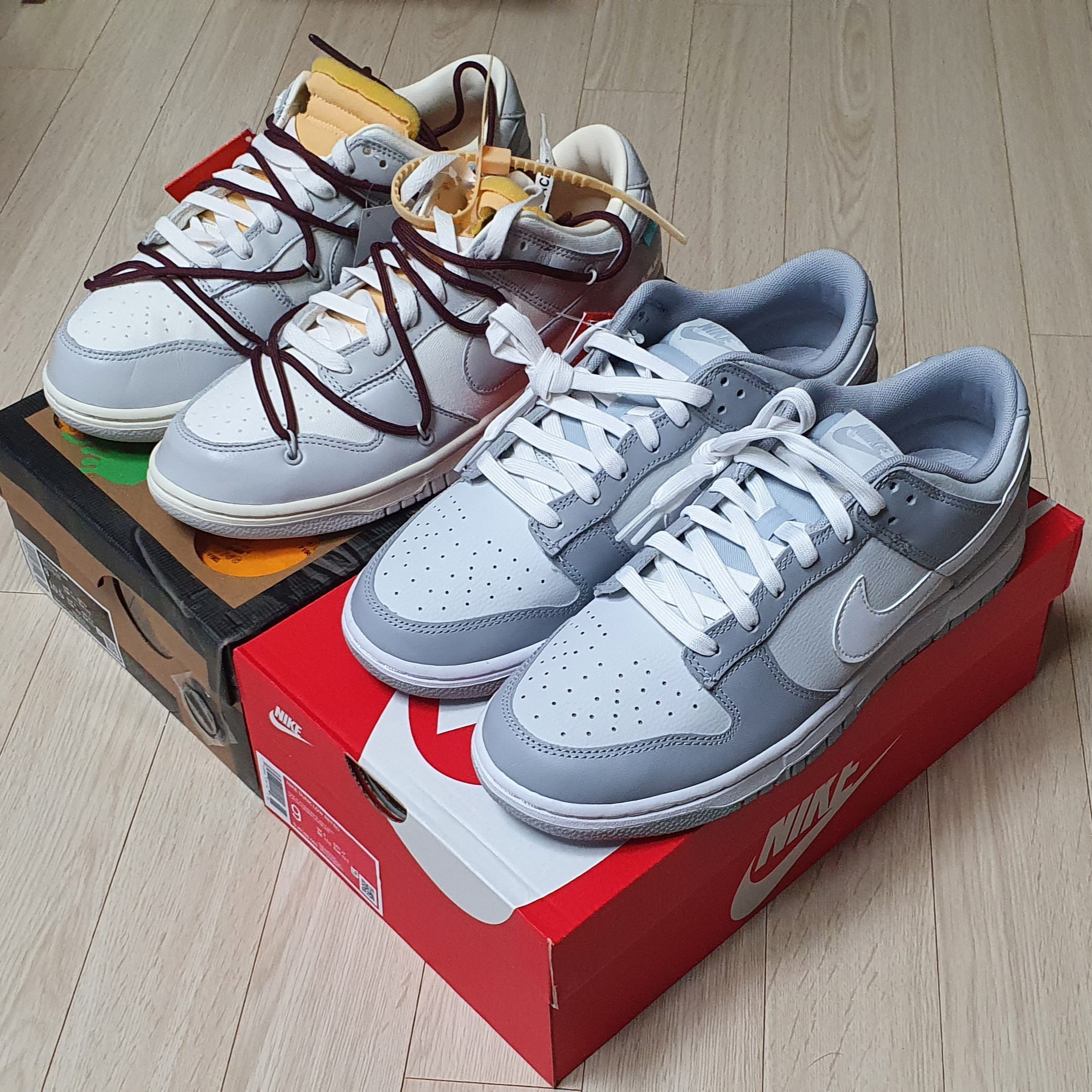 Nike x Off-White Dunk Low The 50 - Lot 46, Nike Dunk Low Retro Wolf Grey 착용 스타일