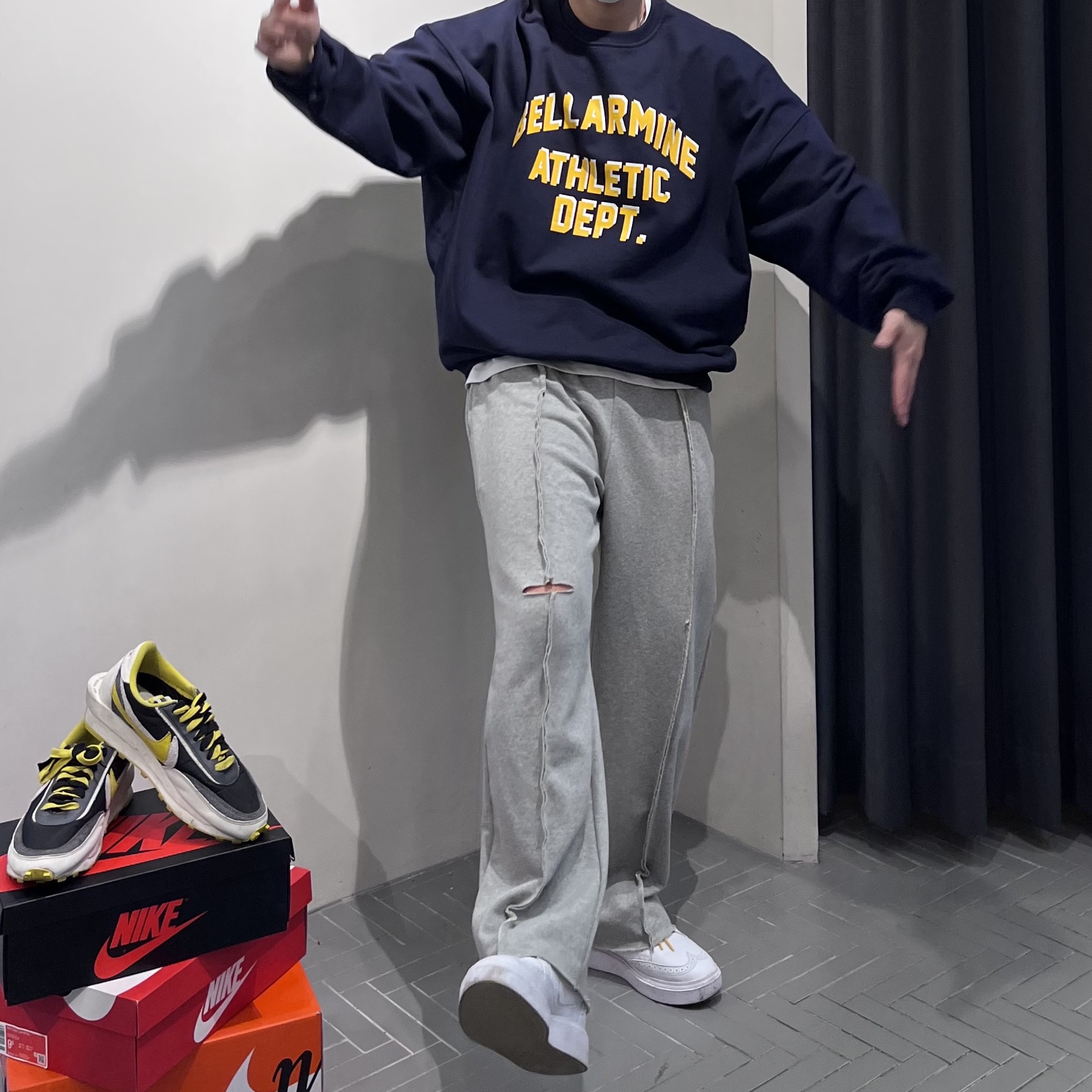 Nike x Sacai x Undercover LDWaffle Black Bright Citron, Nike x Peaceminusone Kwondo1 White 착용 스타일 - 2