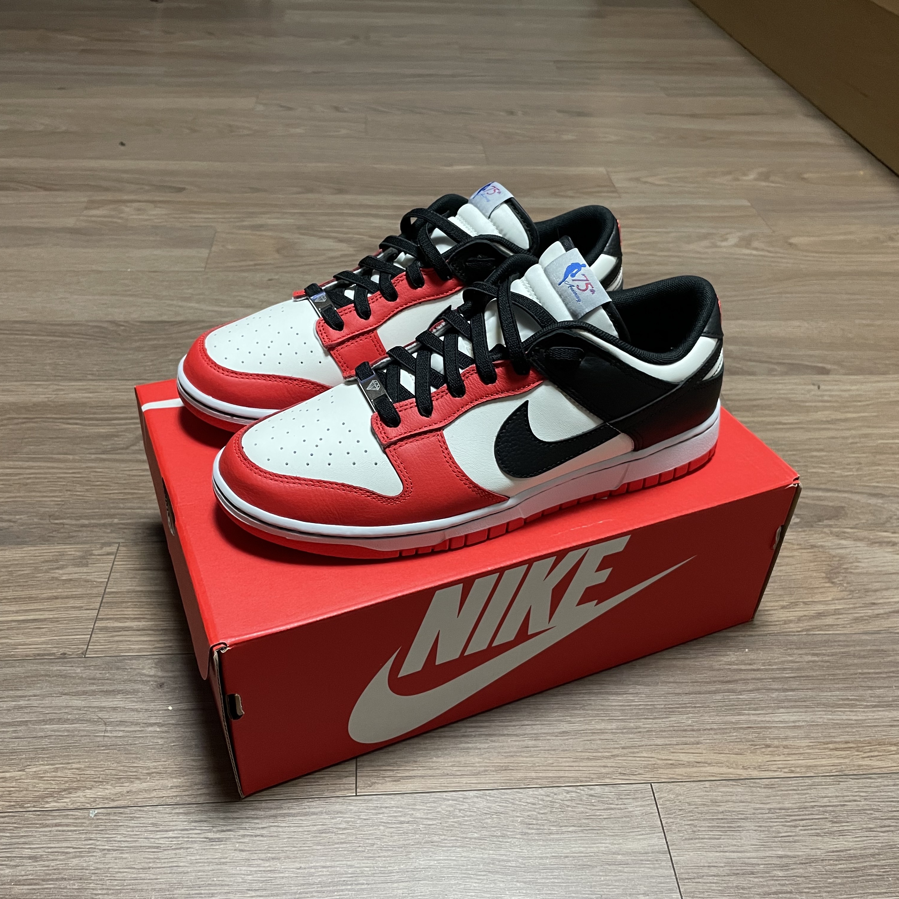 Nike x NBA Dunk Low Retro EMB Black and Chile Red 착용 스타일 - 3