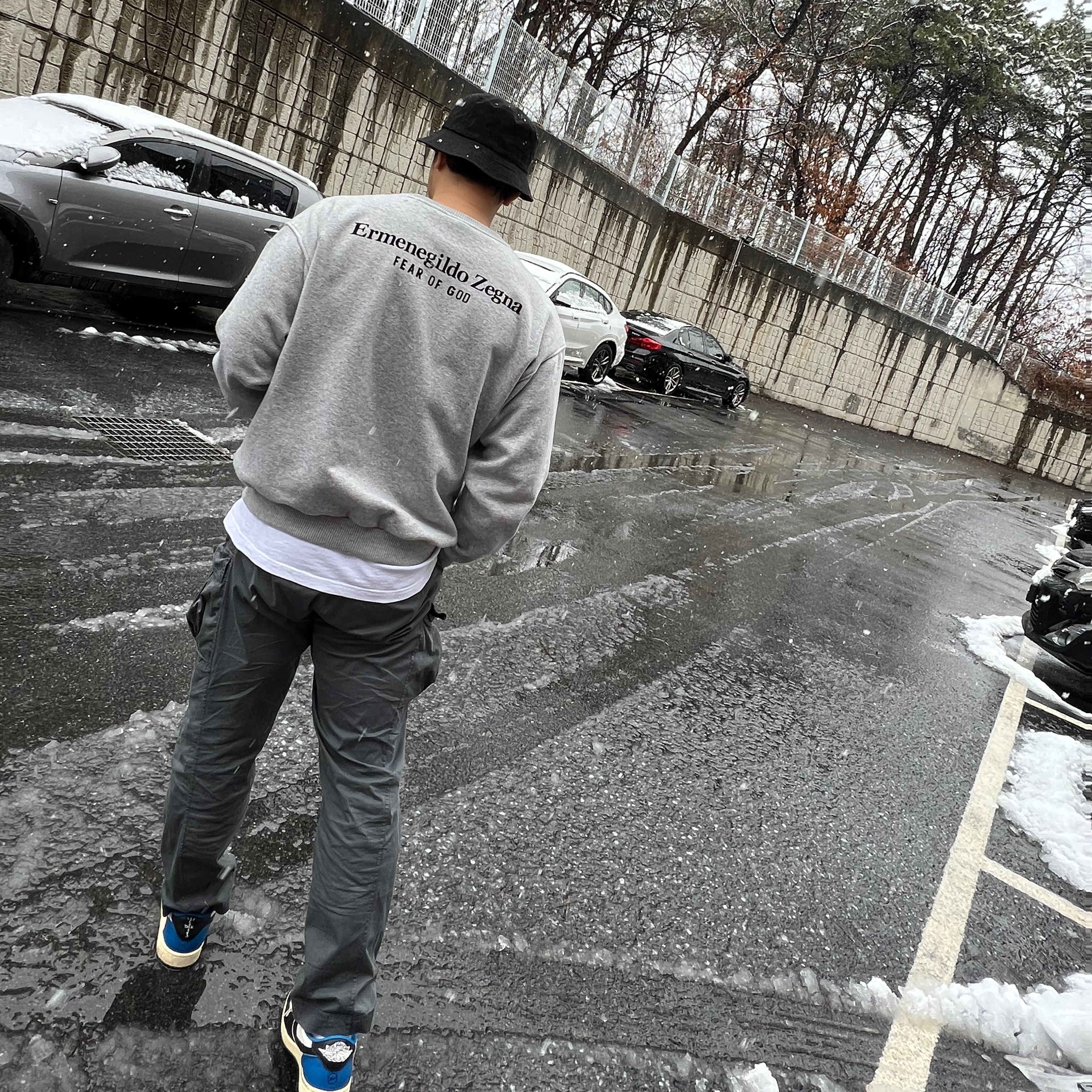 Jordan 1 x Travis Scott x Fragment Retro Low OG SP Military Blue 착용 스타일