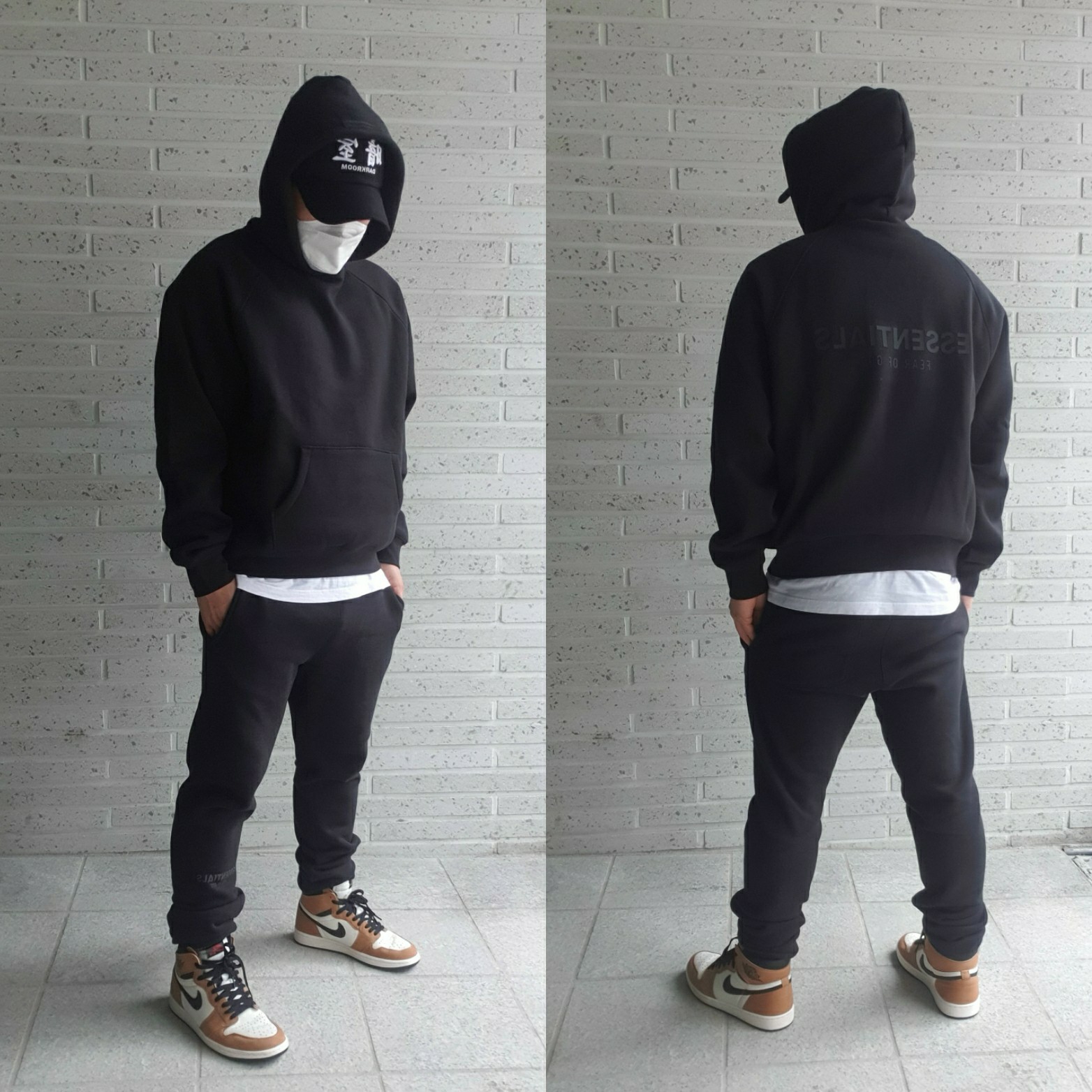 Essentials Sweatpants Dark Slate/Black 2020, Essentials Pull-Over Hoodie Black - 21SS 착용 스타일