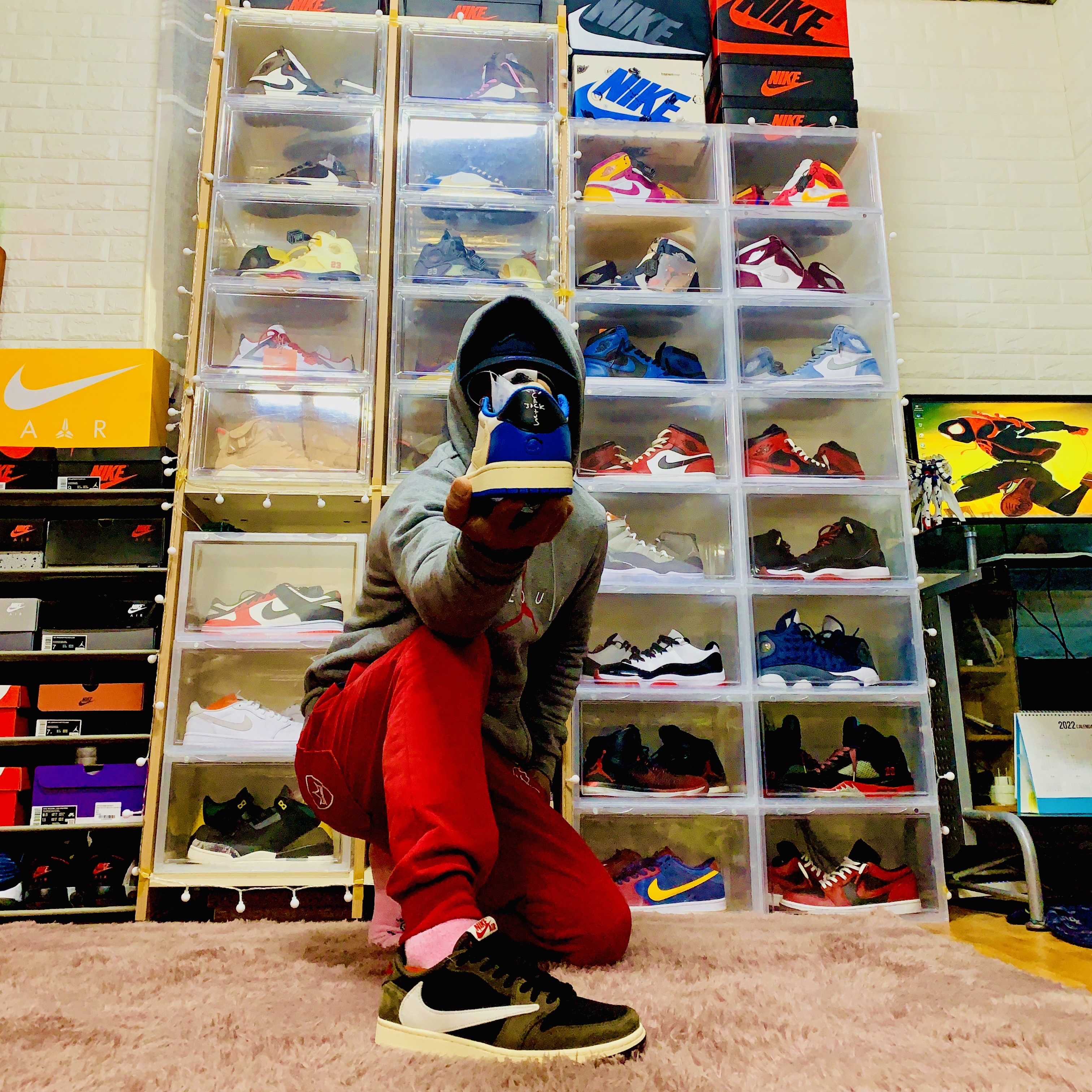 Jordan 1 x Travis Scott x Fragment Retro Low OG SP Military Blue, Jordan 1 x Travis Scott Retro Low OG SP Mocha 착용 스타일 - 1