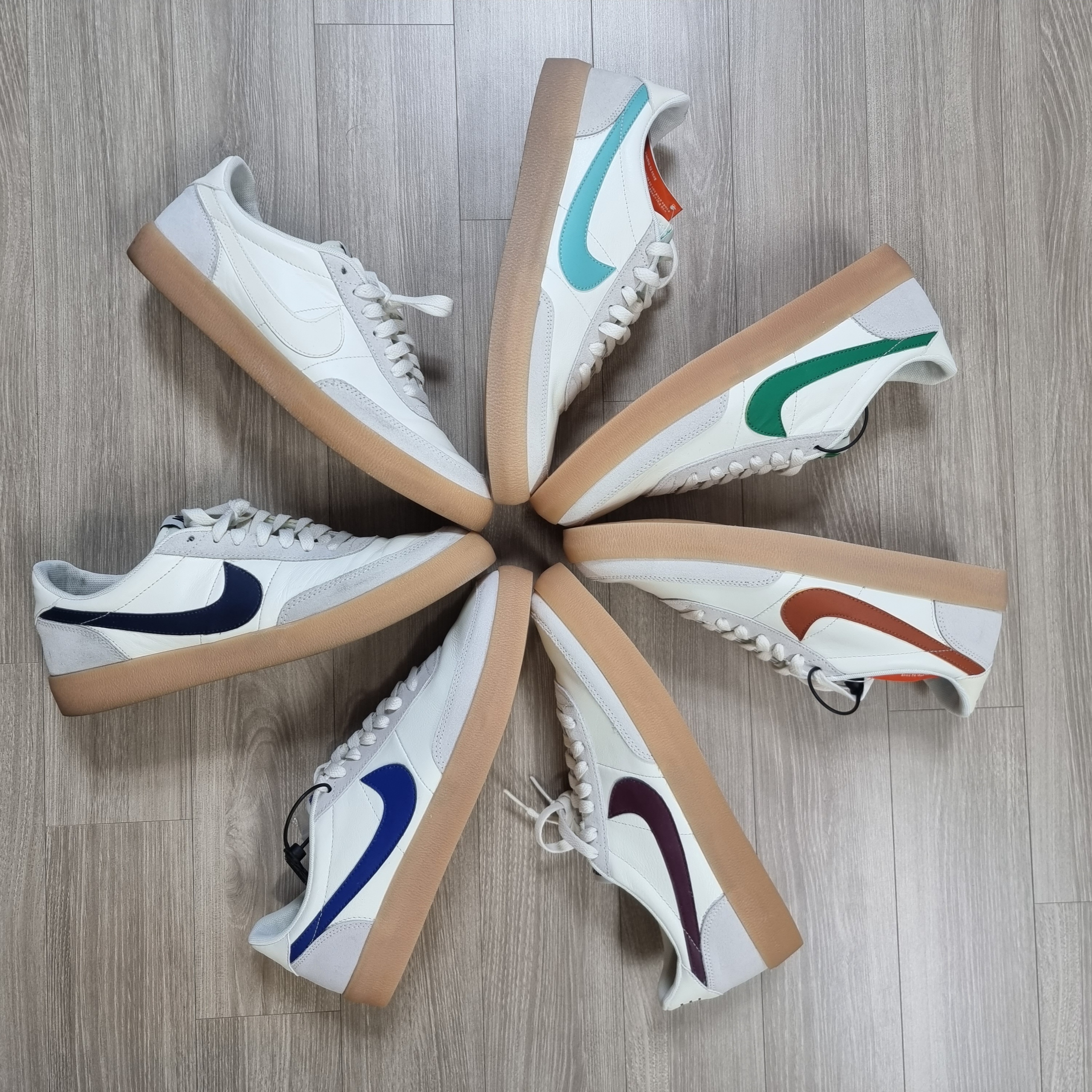 Nike x J.Crew Killshot 2 Night Maroon, Nike x J.Crew Killshot 2 Lucid Green 착용 스타일