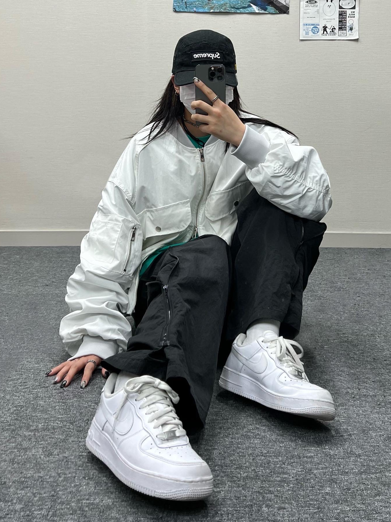 Nike Air Force 1 '07 Low White, Supreme Military Camp Cap Black - 21SS 착용 스타일 - 1