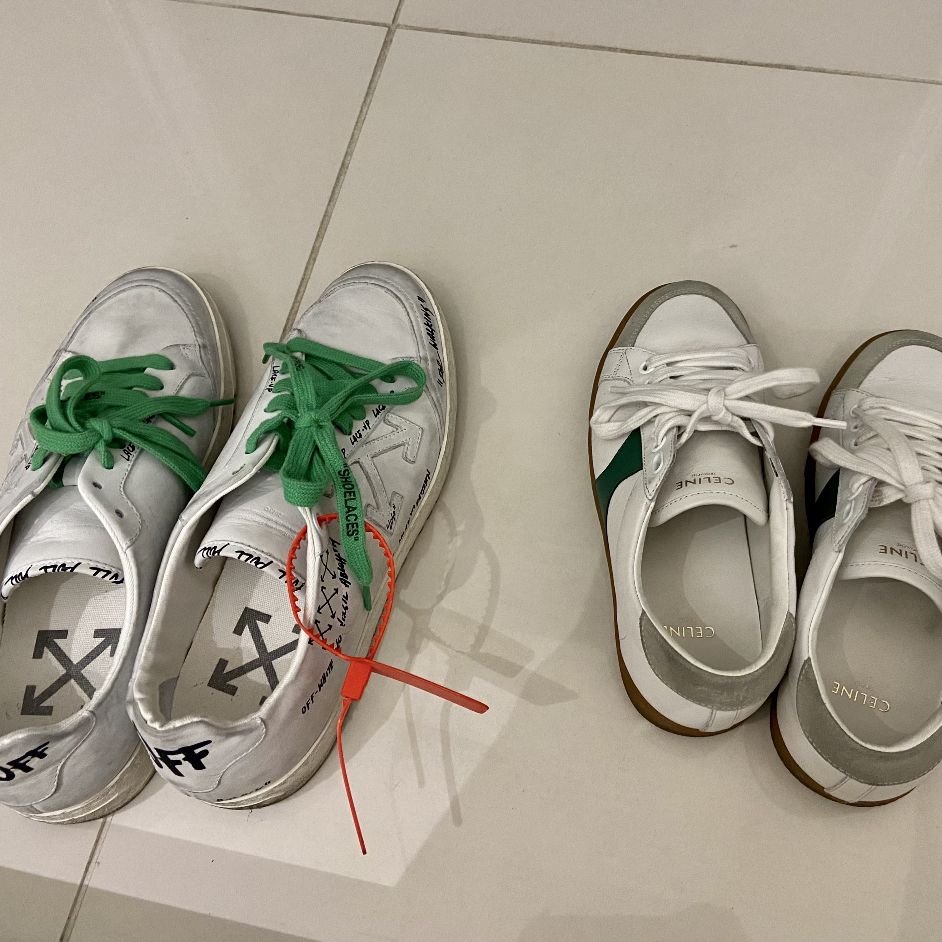 Off-White 2.0 Low White Grey - 19FW, (W) Celine Triomphe Low Lace Up Sneakers Plain Logo White Green 착용 스타일