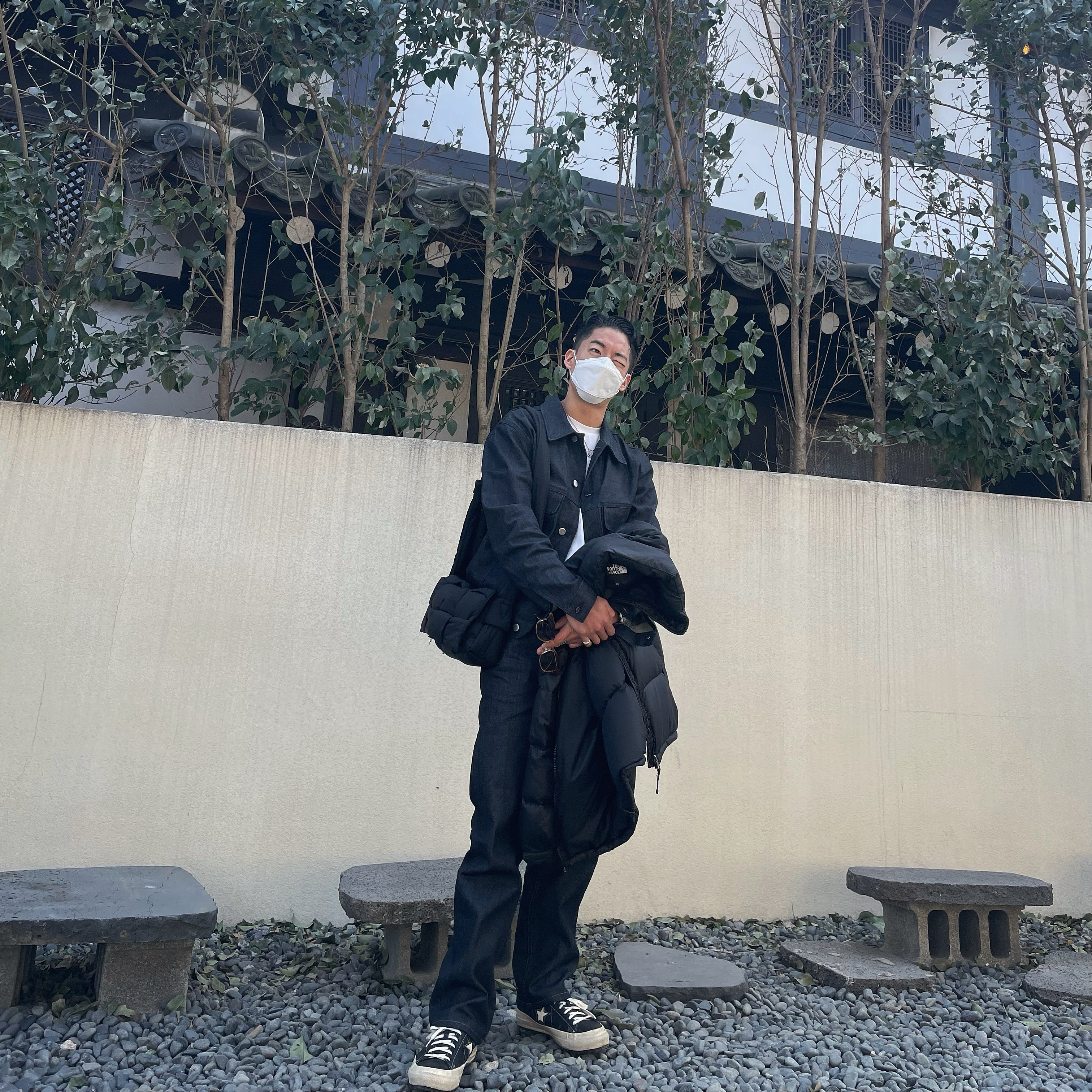 Converse x John Varvatos One Star Ox Black Dove, The North Face 1996 Eco Nuptse Jacket Black 착용 스타일