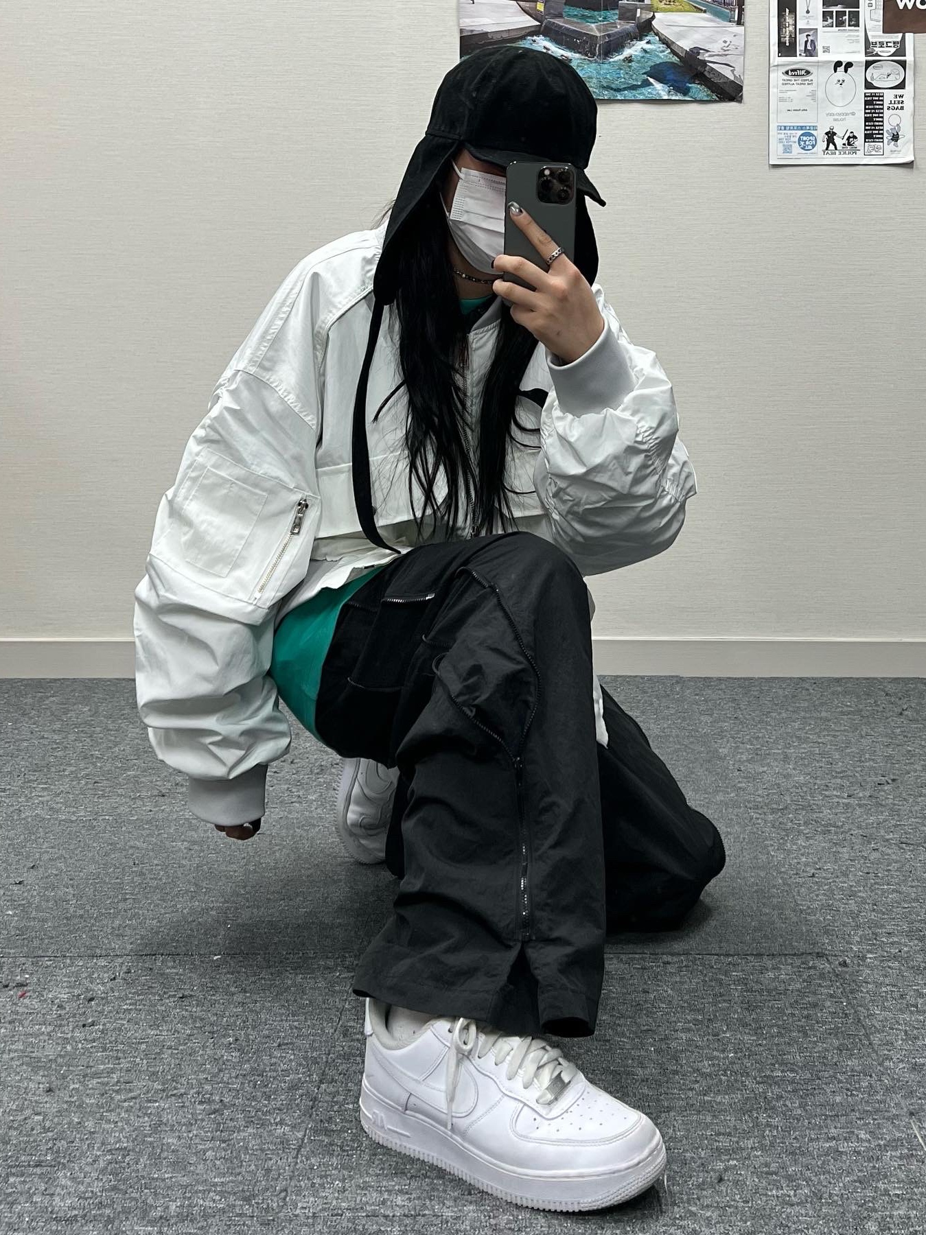 Nike Air Force 1 '07 Low White, Supreme Military Camp Cap Black - 21SS 착용 스타일 - 5