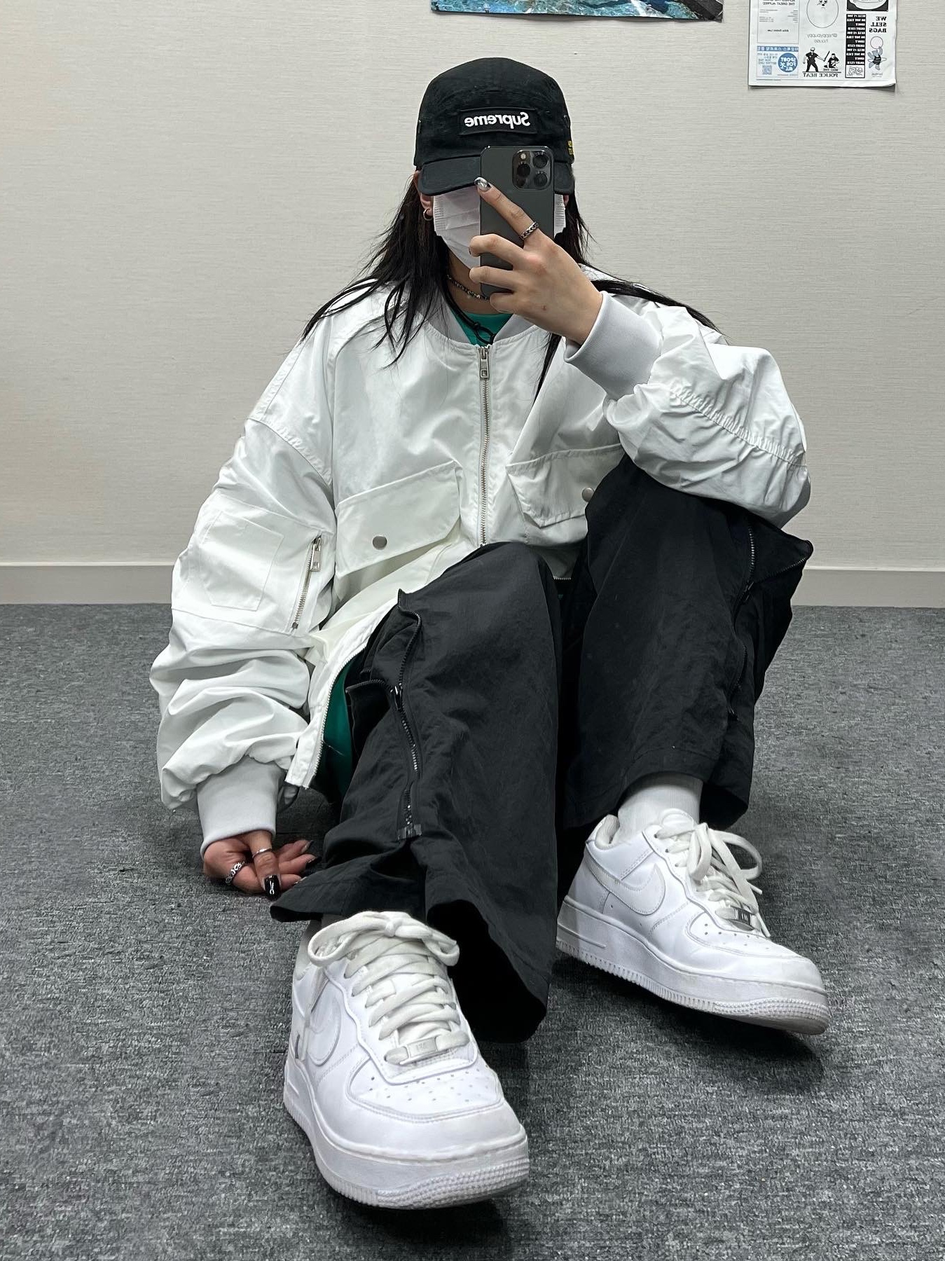Nike Air Force 1 '07 Low White, Supreme Military Camp Cap Black - 21SS 착용 스타일 - 2