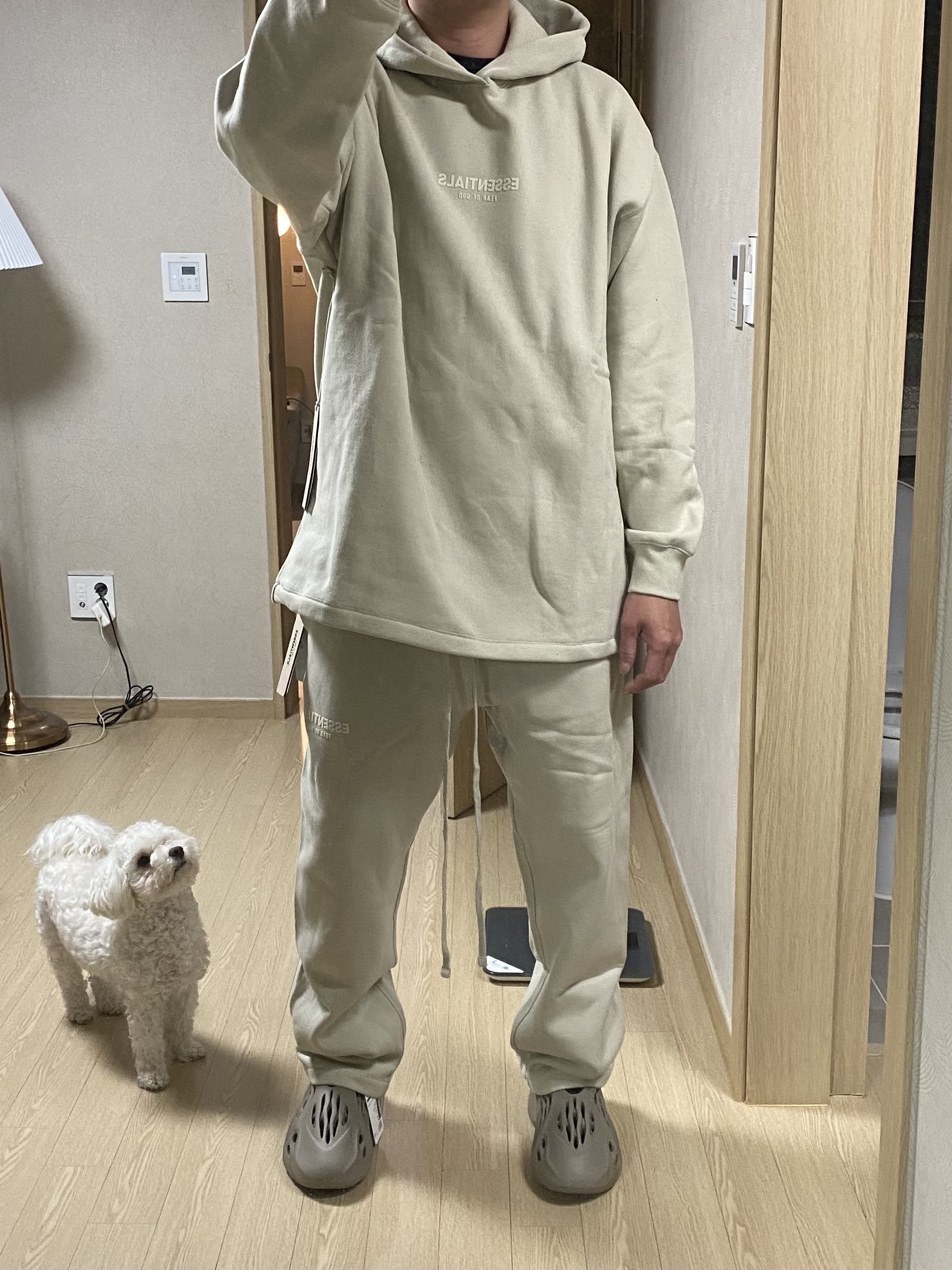 Essentials Relaxed Hoodie Wheat - 22SS, Essentials Relaxed Sweatpants Wheat - 22SS 착용 스타일 - 1