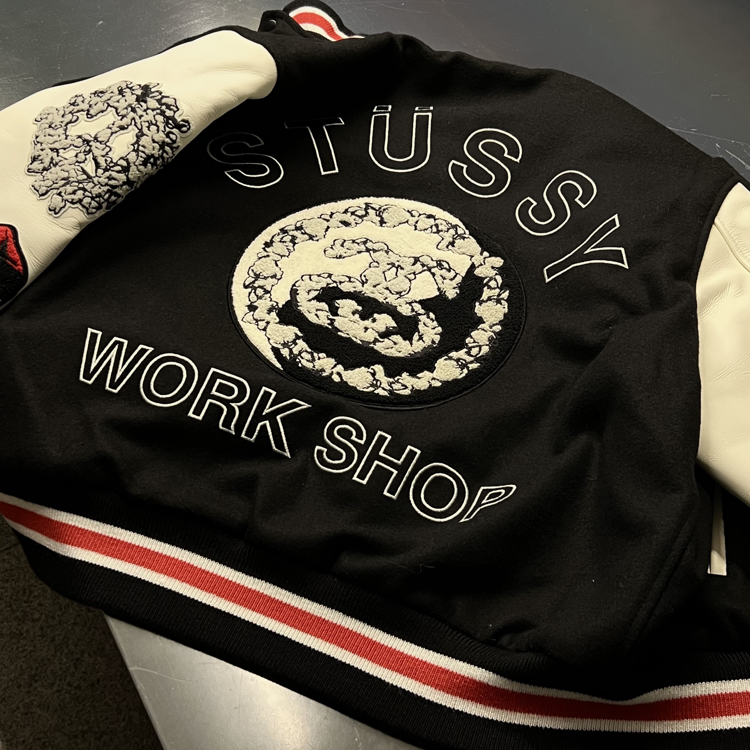 Stussy x Our Legacy x Denim Tears TTL Varsity Jacket Black 착용 스타일