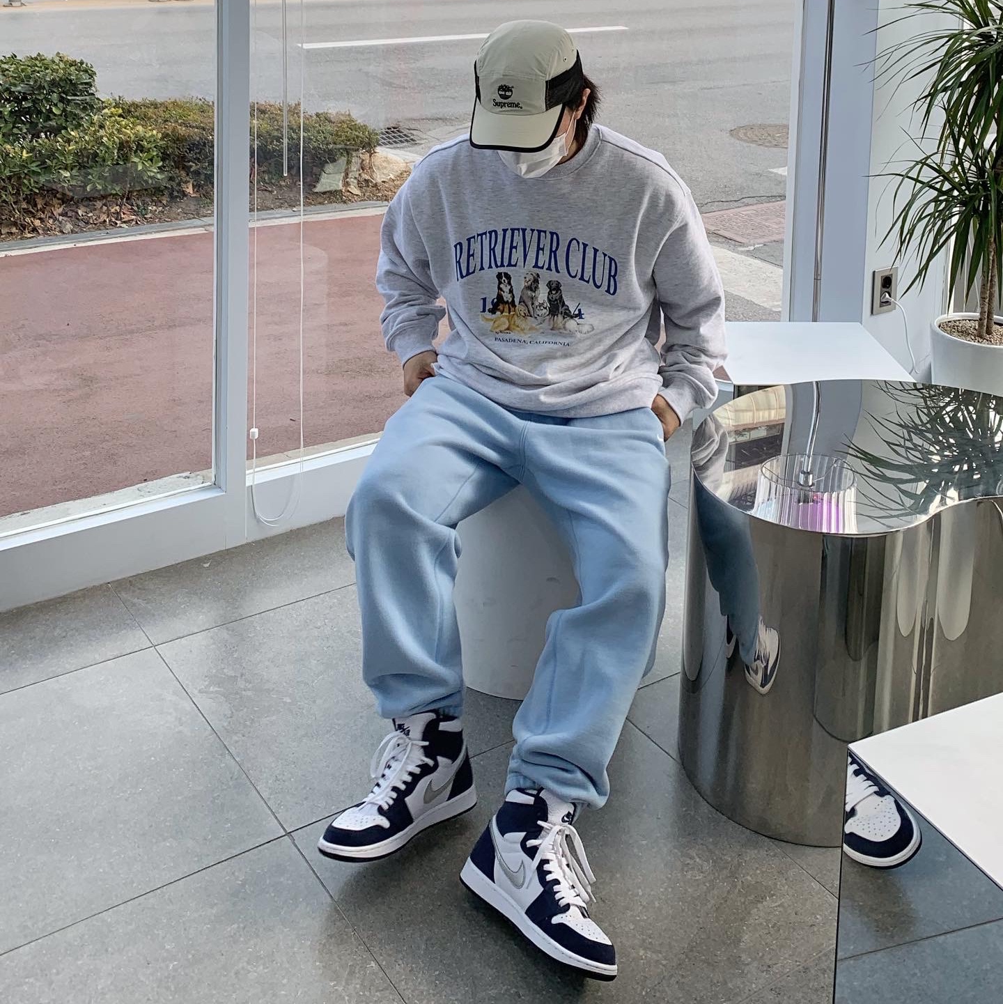 Nike NRG Solo Swoosh Fleece Pants Psychic Blue - US/EU, Supreme x Timberland Camp Cap Stone - 21SS 착용 스타일