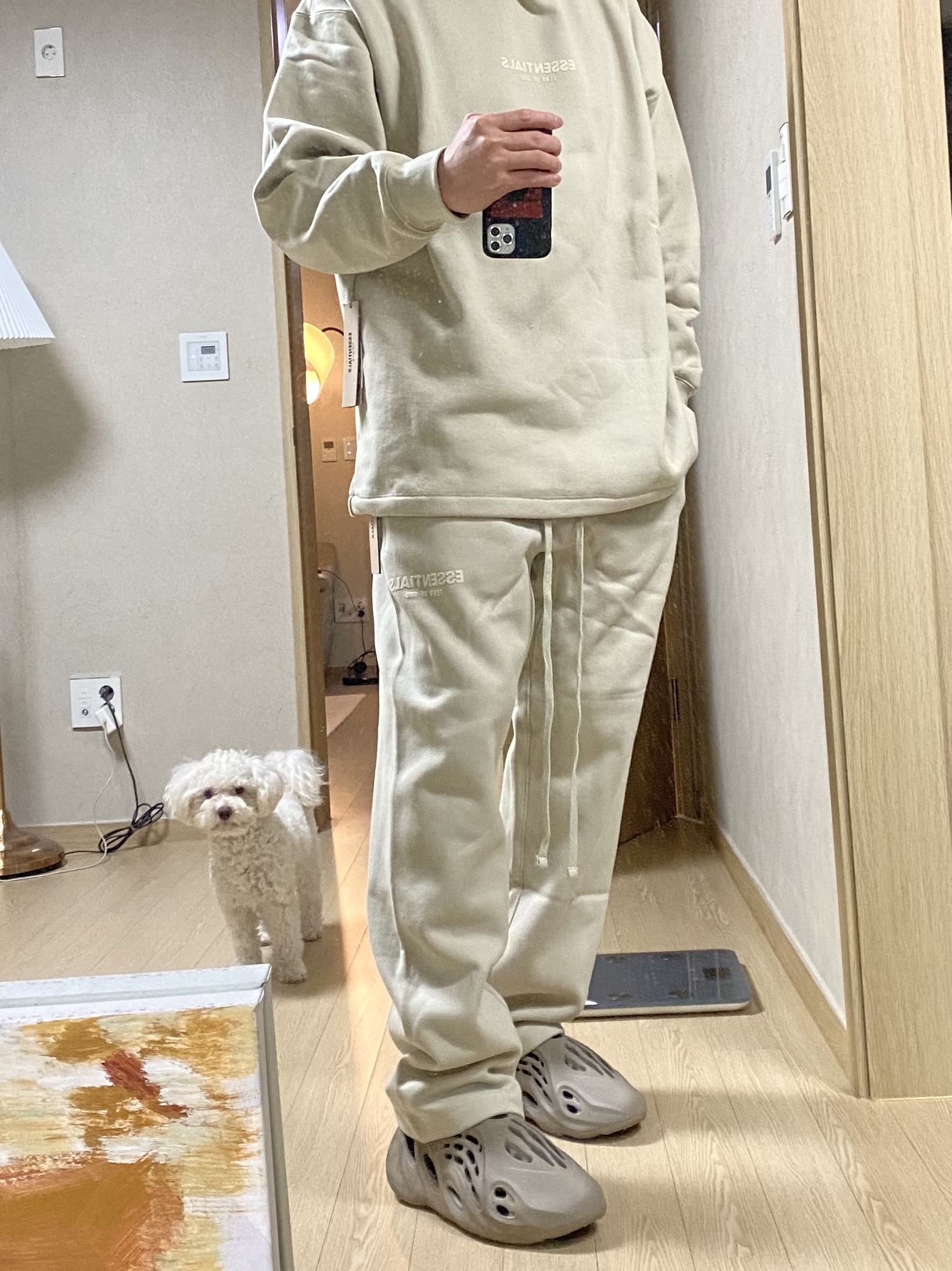 Essentials Relaxed Hoodie Wheat - 22SS, Essentials Relaxed Sweatpants Wheat - 22SS 착용 스타일 - 2