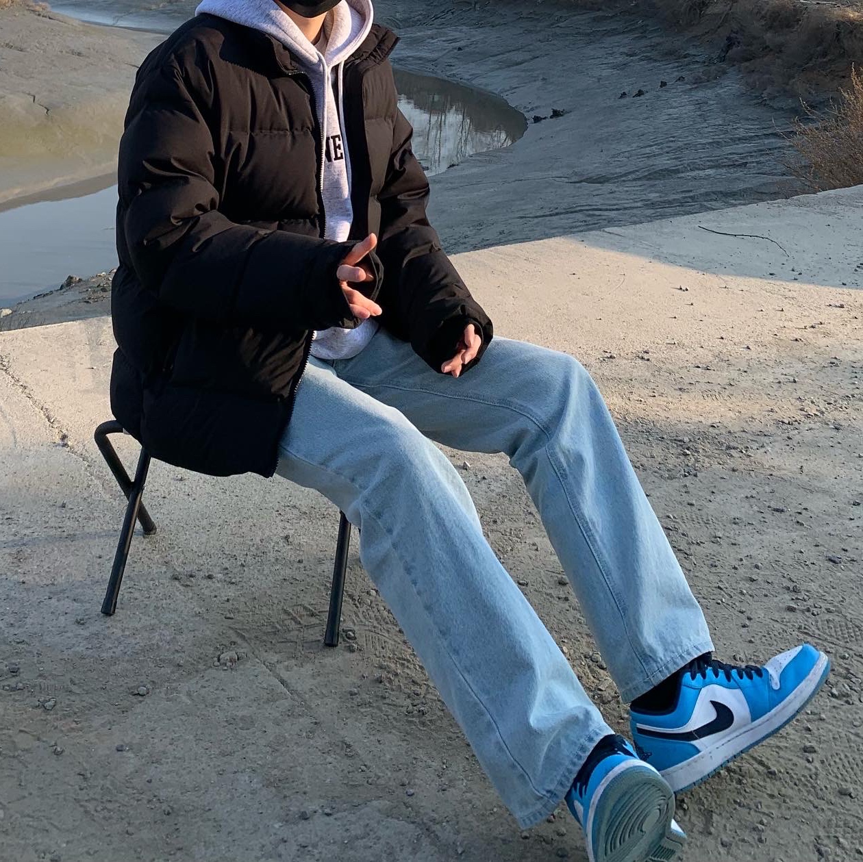 Jordan 1 Low Dark Powder Blue 착용 스타일 - 1