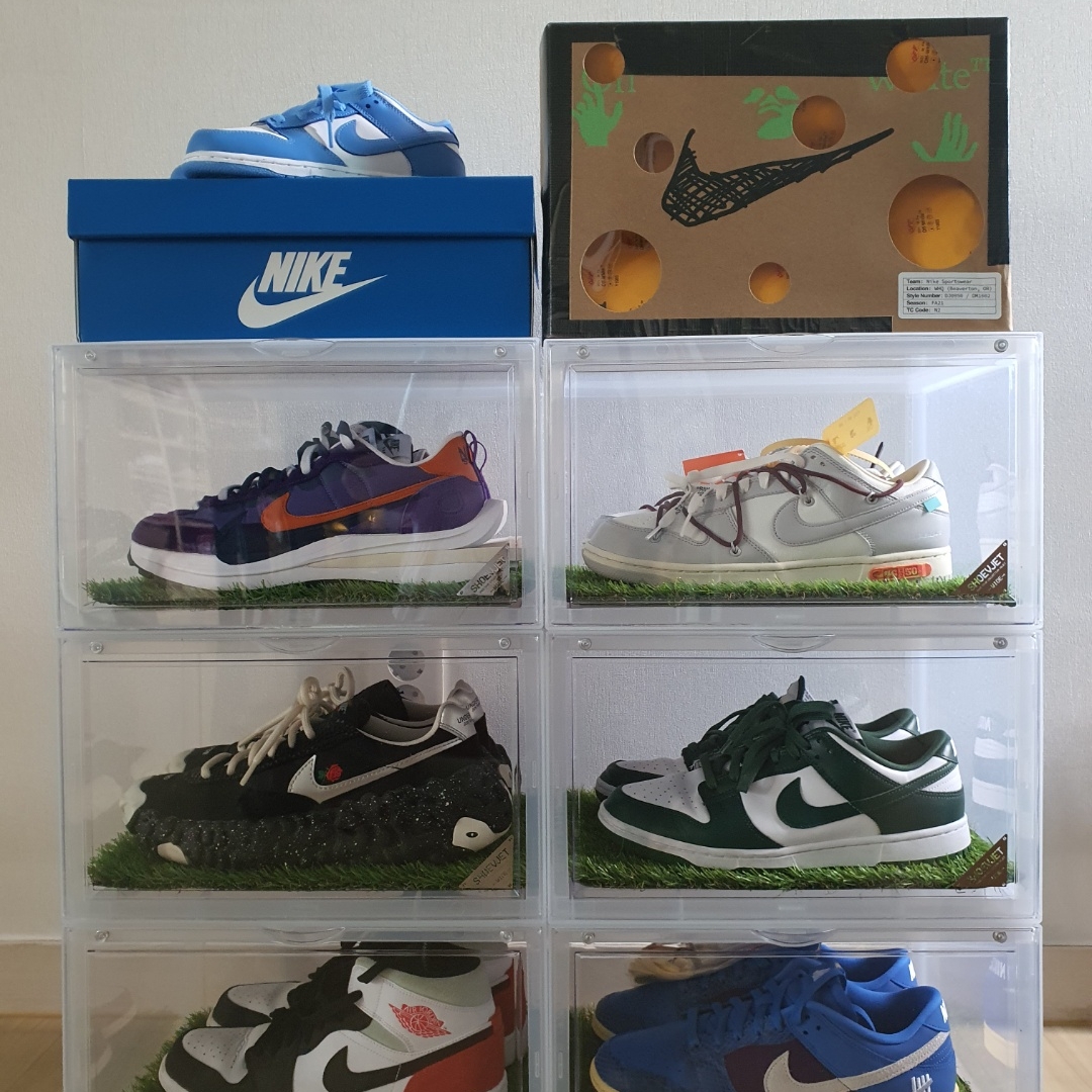 (GS) Nike Dunk Low University Blue, Nike x Sacai VaporWaffle Dark Iris 착용 스타일