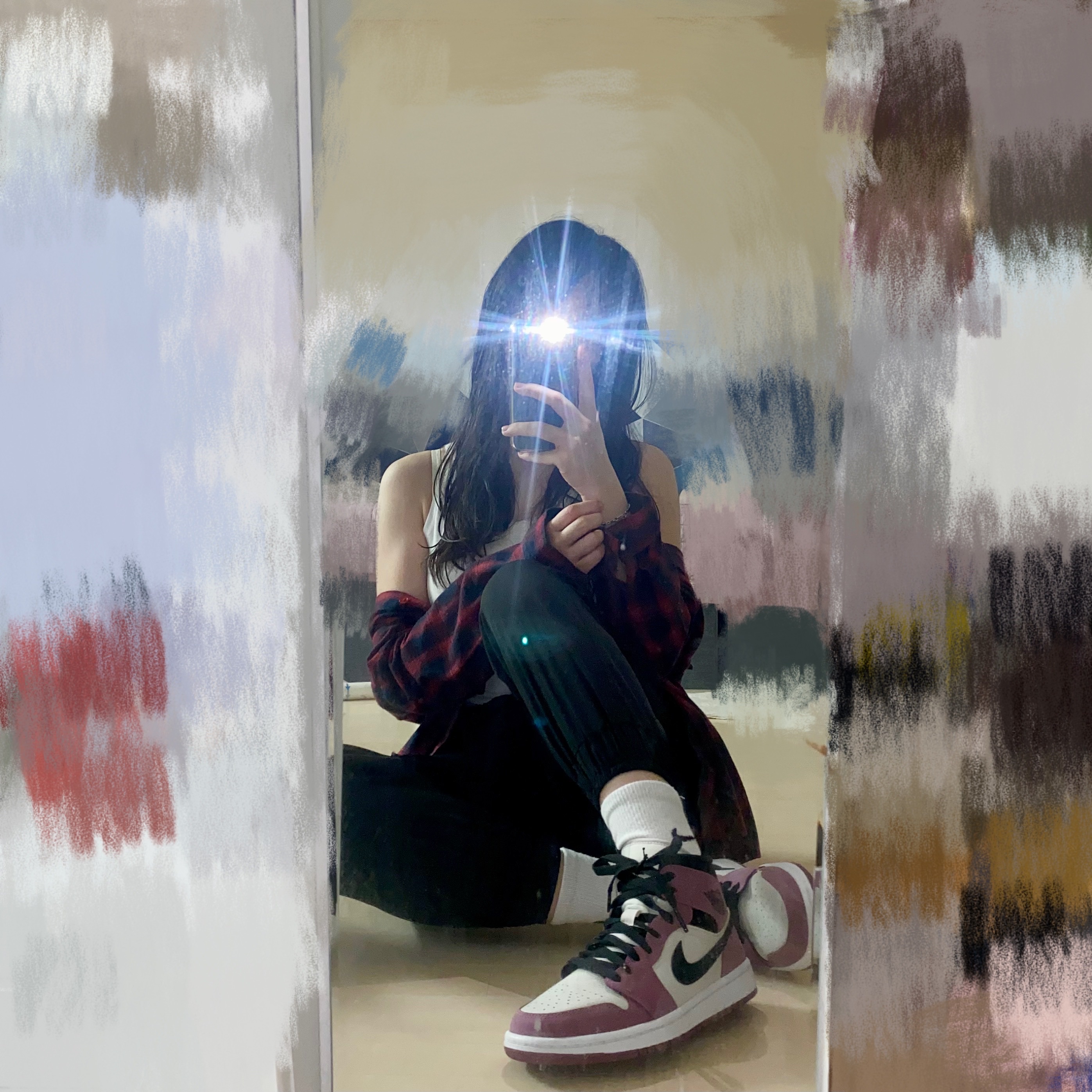 (W) Jordan 1 Mid SE Light Mulberry 착용 스타일 - 1