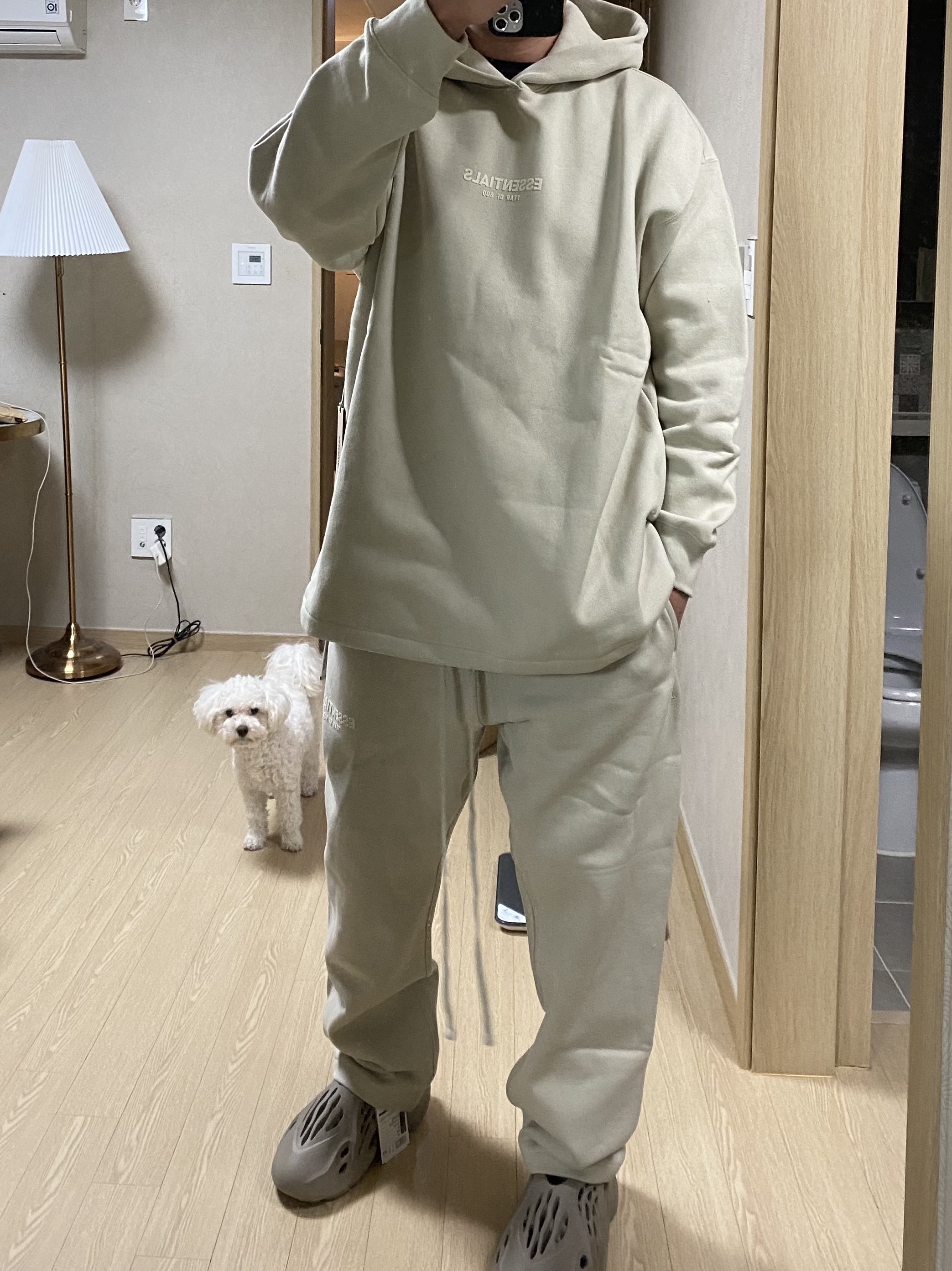Essentials Relaxed Hoodie Wheat - 22SS, Essentials Relaxed Sweatpants Wheat - 22SS 착용 스타일 - 3
