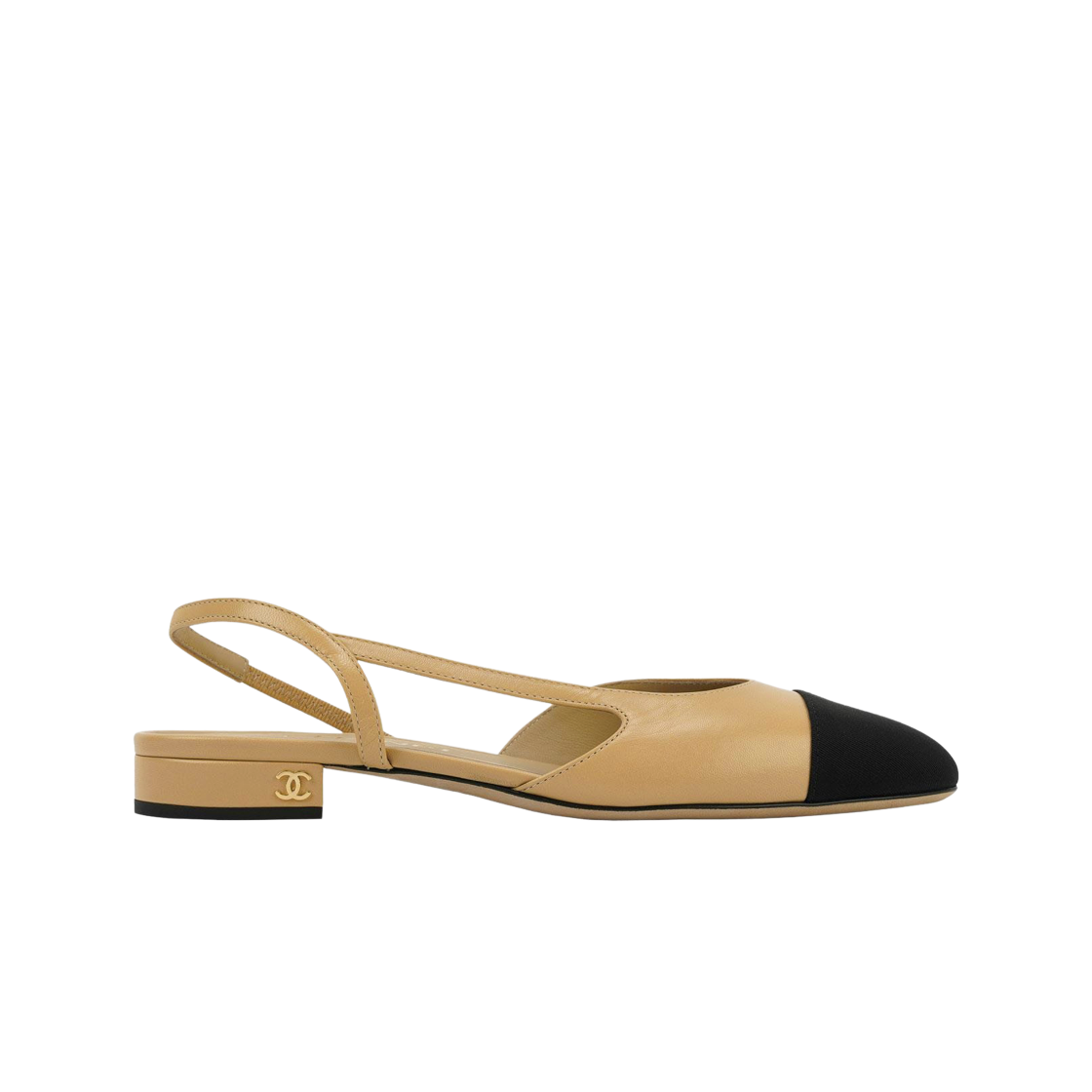 (W) 샤넬 슬링백 고트스킨 그로그랭 & 베이지 블랙((W) Chanel Slingbacks Goatskin Grosgrain & Beige Black)