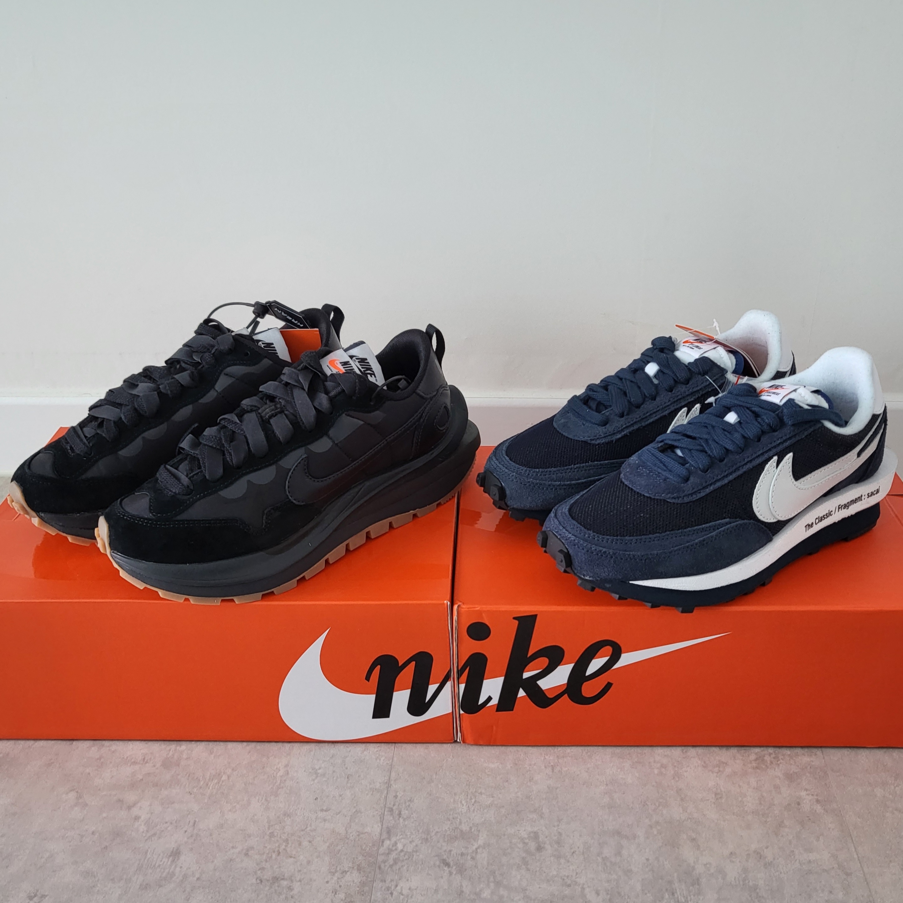 Nike x Sacai VaporWaffle Black and Gum, Nike x Sacai x Fragment LDWaffle Blackened Blue 착용 스타일 - 2