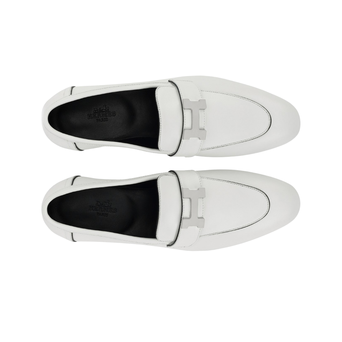 (W) 에르메스 파이핑 파리 로퍼 카프스킨 & 팔라듐 하드웨어 블랑((W) Hermes Piping Paris Loafers Calfskin & Palladium Blanc) - 3