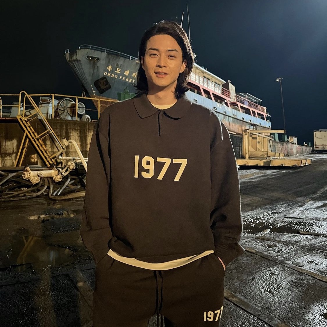 Essentials 1977 Knit Long Sleeve Polo Iron - 22SS, Essentials 1977 Relaxed Sweatpants Iron - 22SS 착용 스타일 - 3