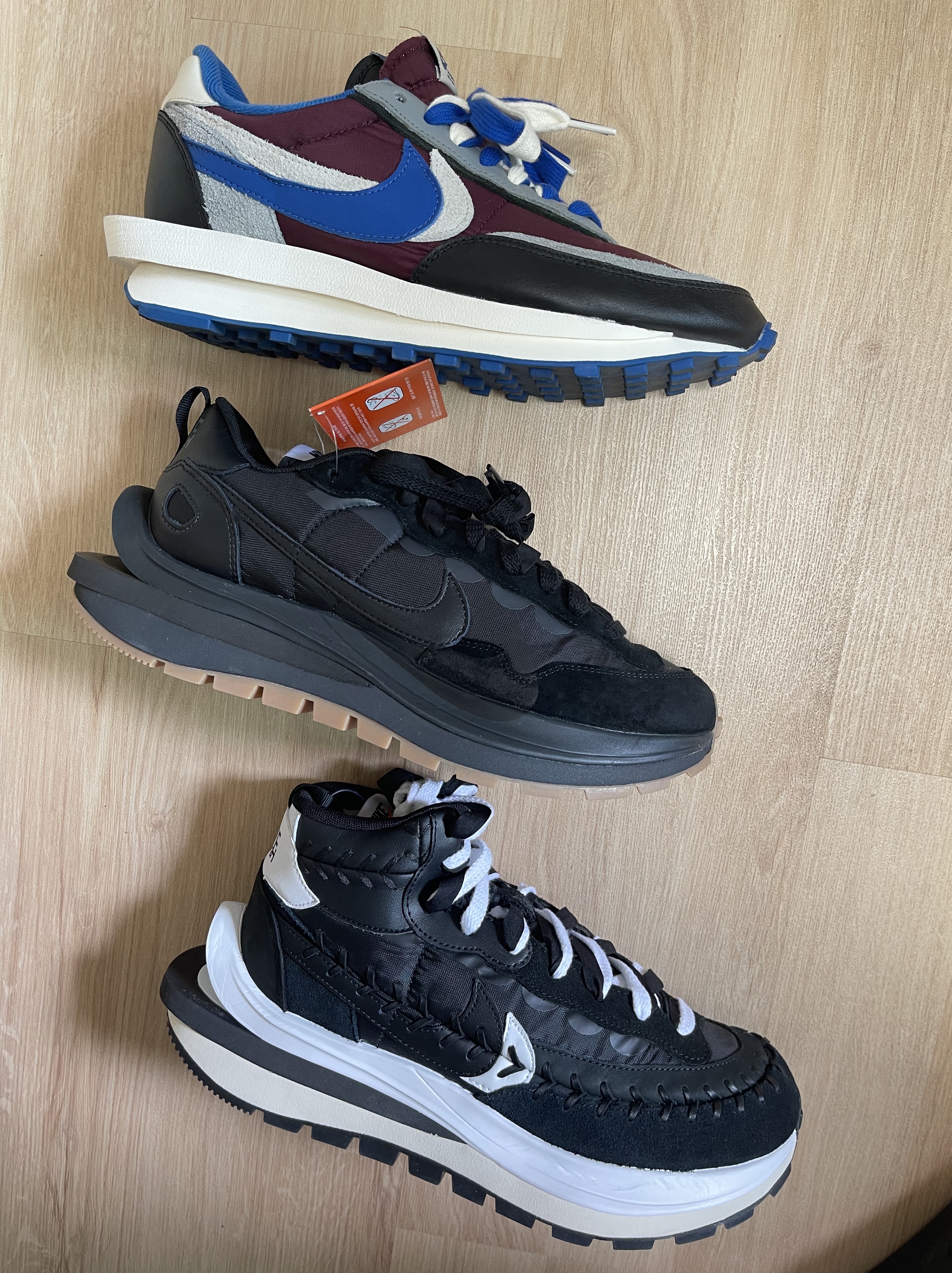 Nike x Sacai VaporWaffle Black and Gum, Nike x Sacai x Jean Paul Gaultier VaporWaffle Black White 착용 스타일 - 5