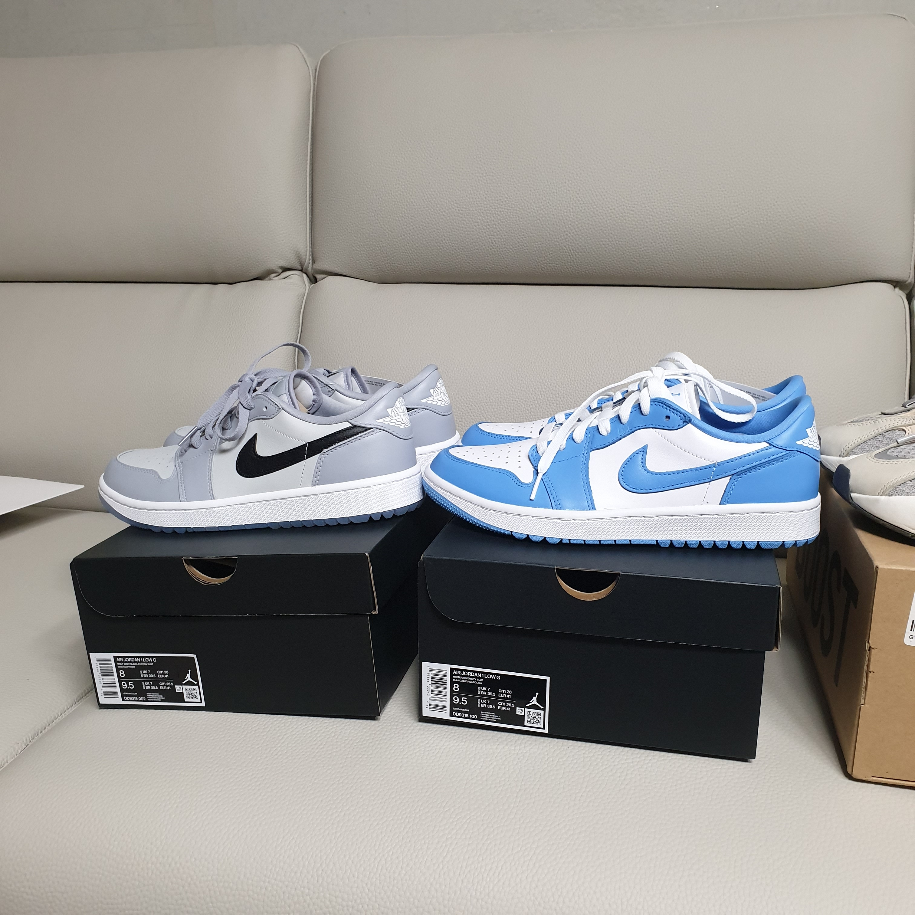 Jordan 1 Low Golf White and University Blue, Jordan 1 Low Golf Wolf Grey 착용 스타일 - 2