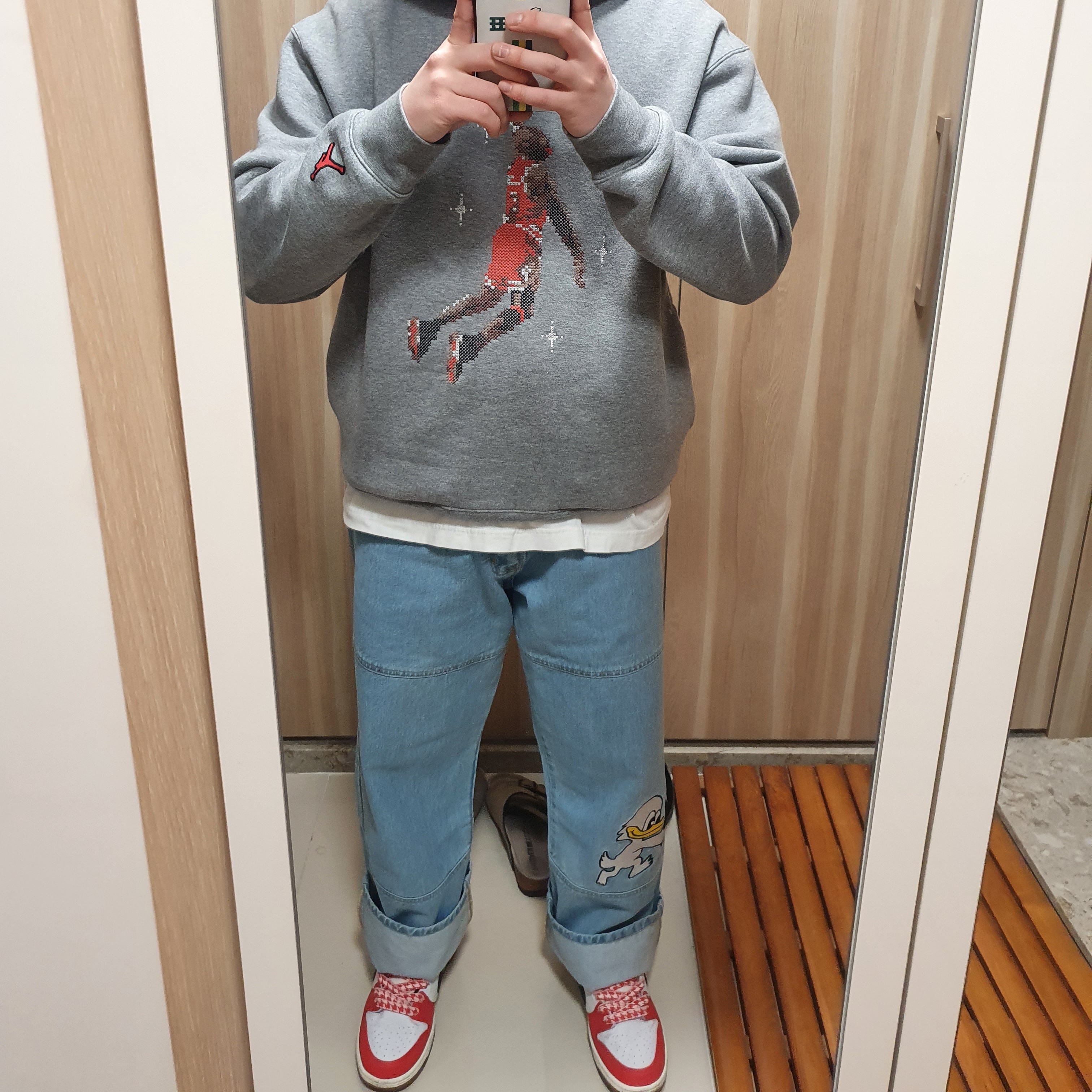 Palace Duck Bomb Panel Jeans Stone Wash - 22SS, Nike x Frame Skate SB Dunk Low Pro Habibi 착용 스타일 - 4