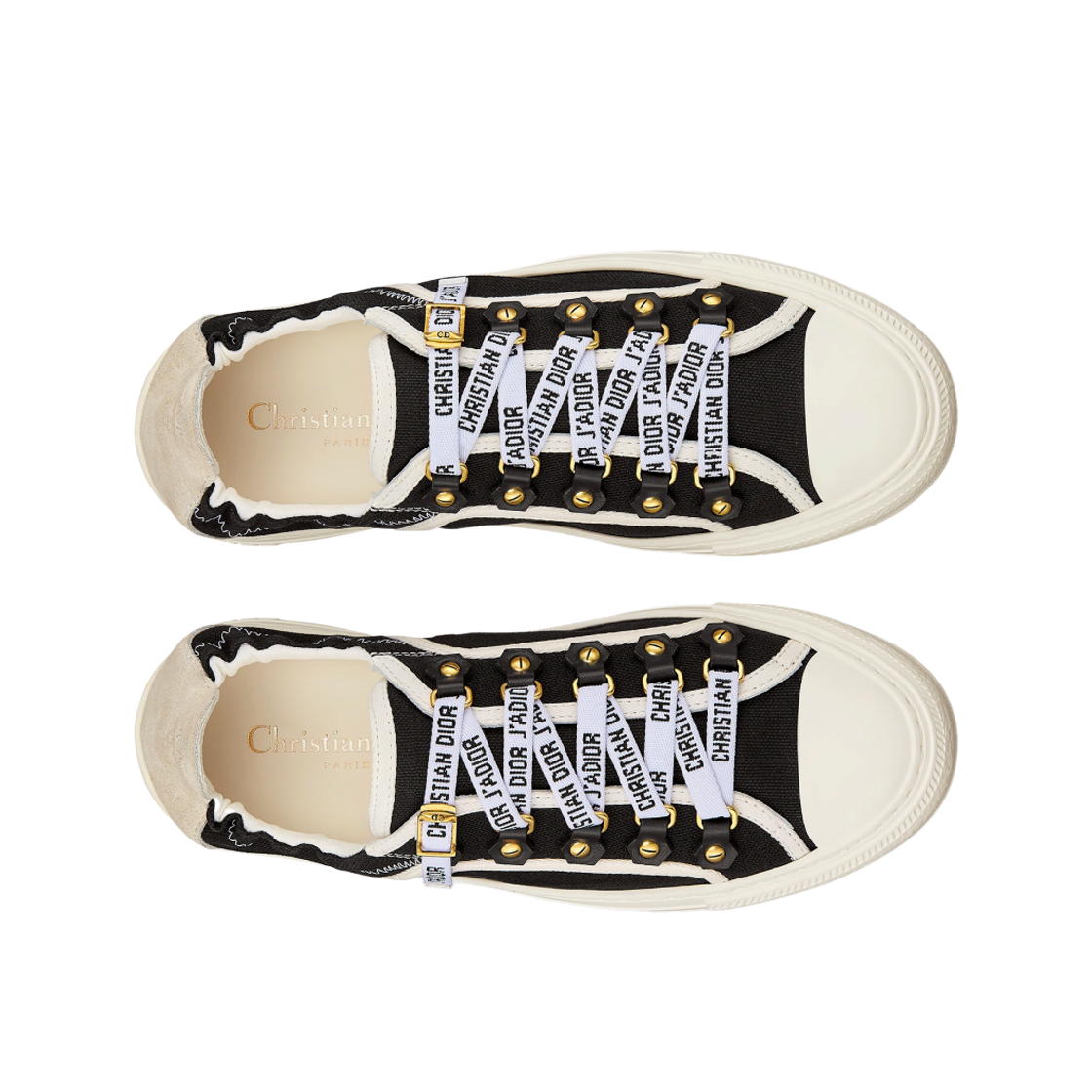 (W) 디올 워크앤디올 스니커즈 캔버스 & 카프스킨 블랙 화이트((W) Dior Walk'N'Dior Sneakers Canvas & Suede Calfskin Black White) - 2