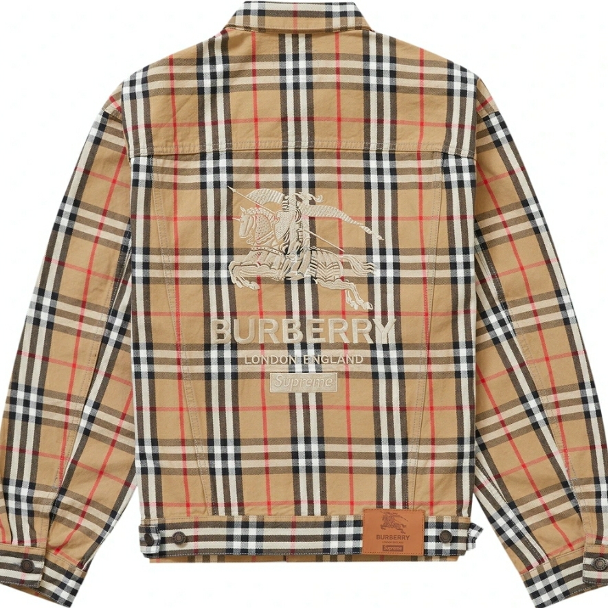 Supreme x Burberry Denim Trucker Jacket Beige - 22SS 착용 스타일 - 2