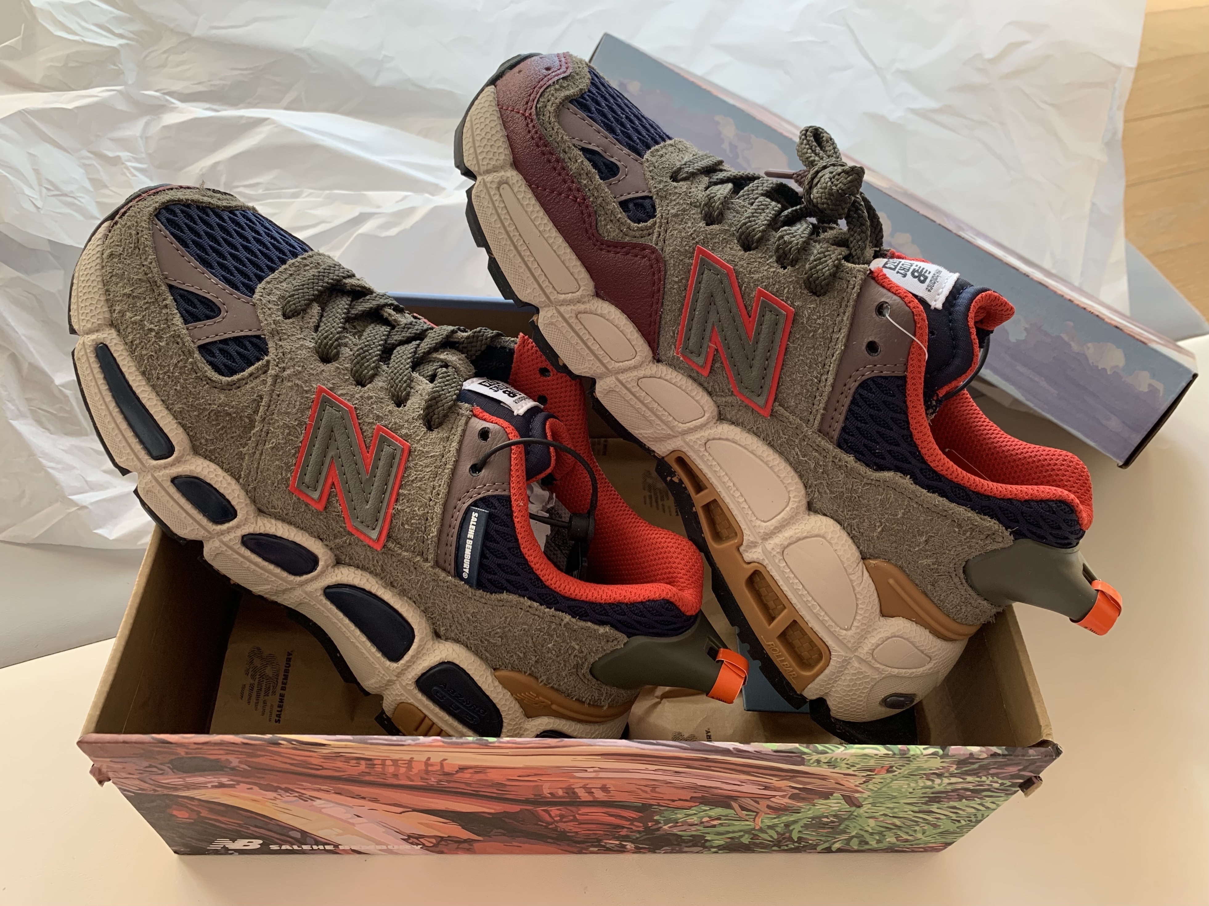 New Balance x Salehe Bembury 574 Yurt Team Forest Green 착용 스타일 - 1