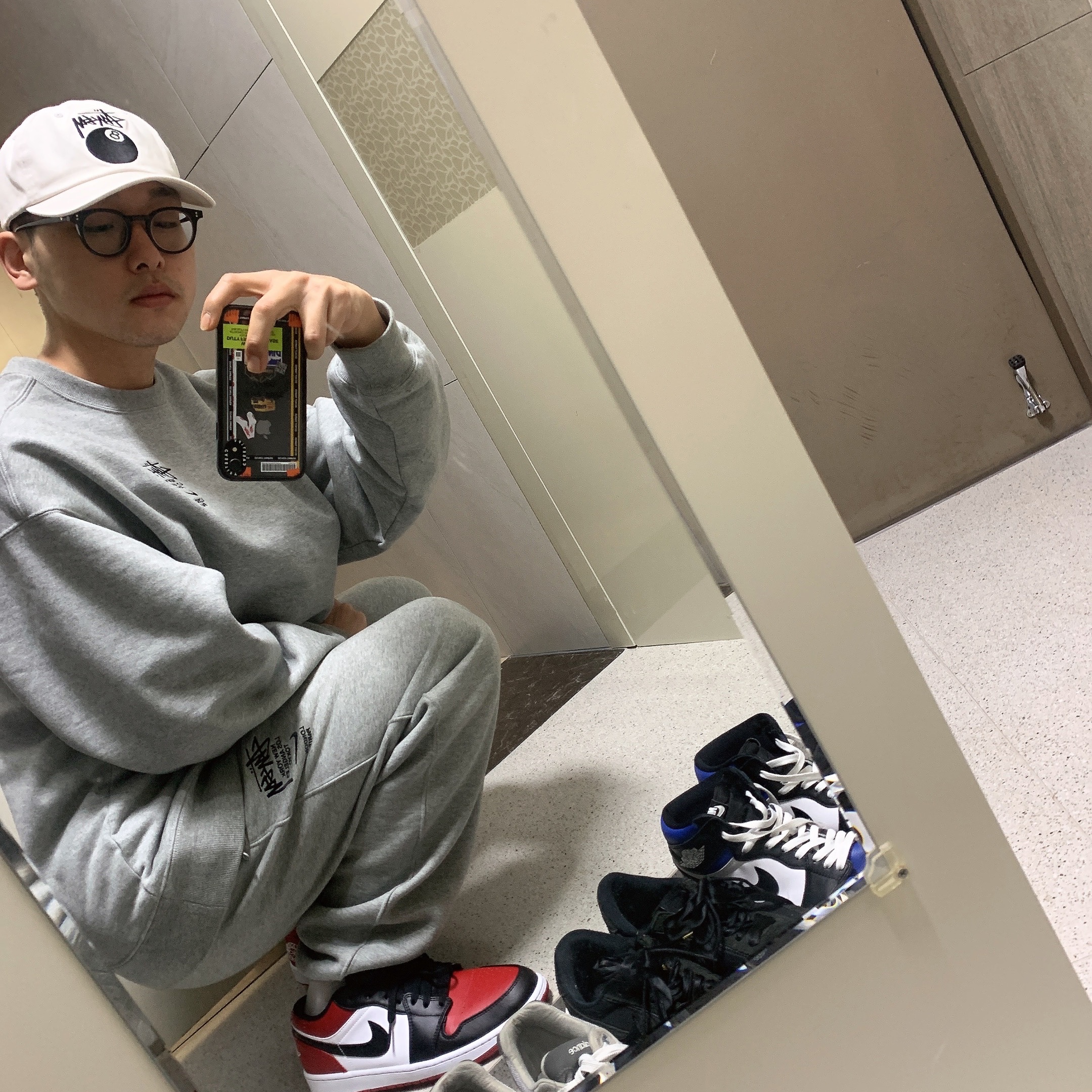 Nike x Stussy NRG ZR Fleece Crewneck Heather Grey - US/EU, Nike x Stussy NRG ZR Fleece Pants Heather Grey - US/EU 착용 스타일