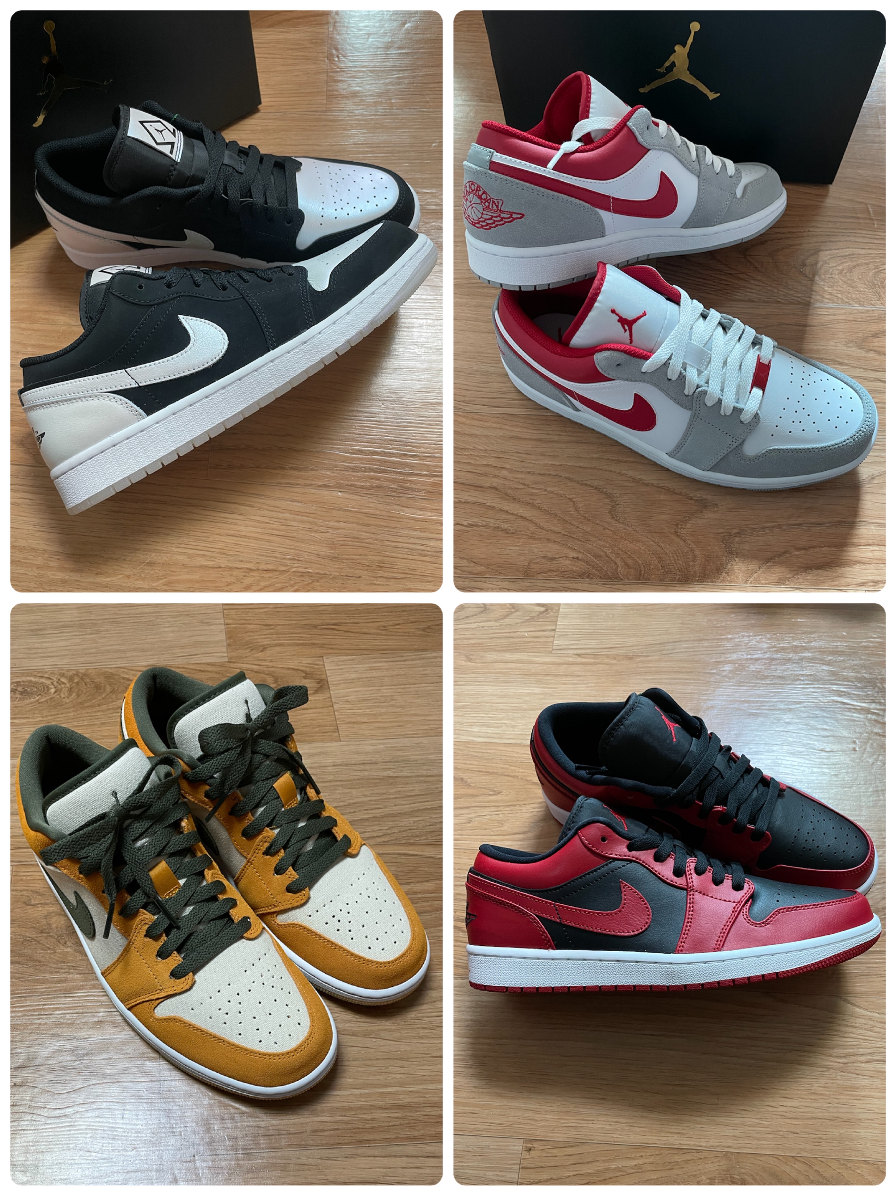 Jordan 1 Low SE Diamond, Jordan 1 Low SE Light Smoke Grey Gym Red 착용 스타일