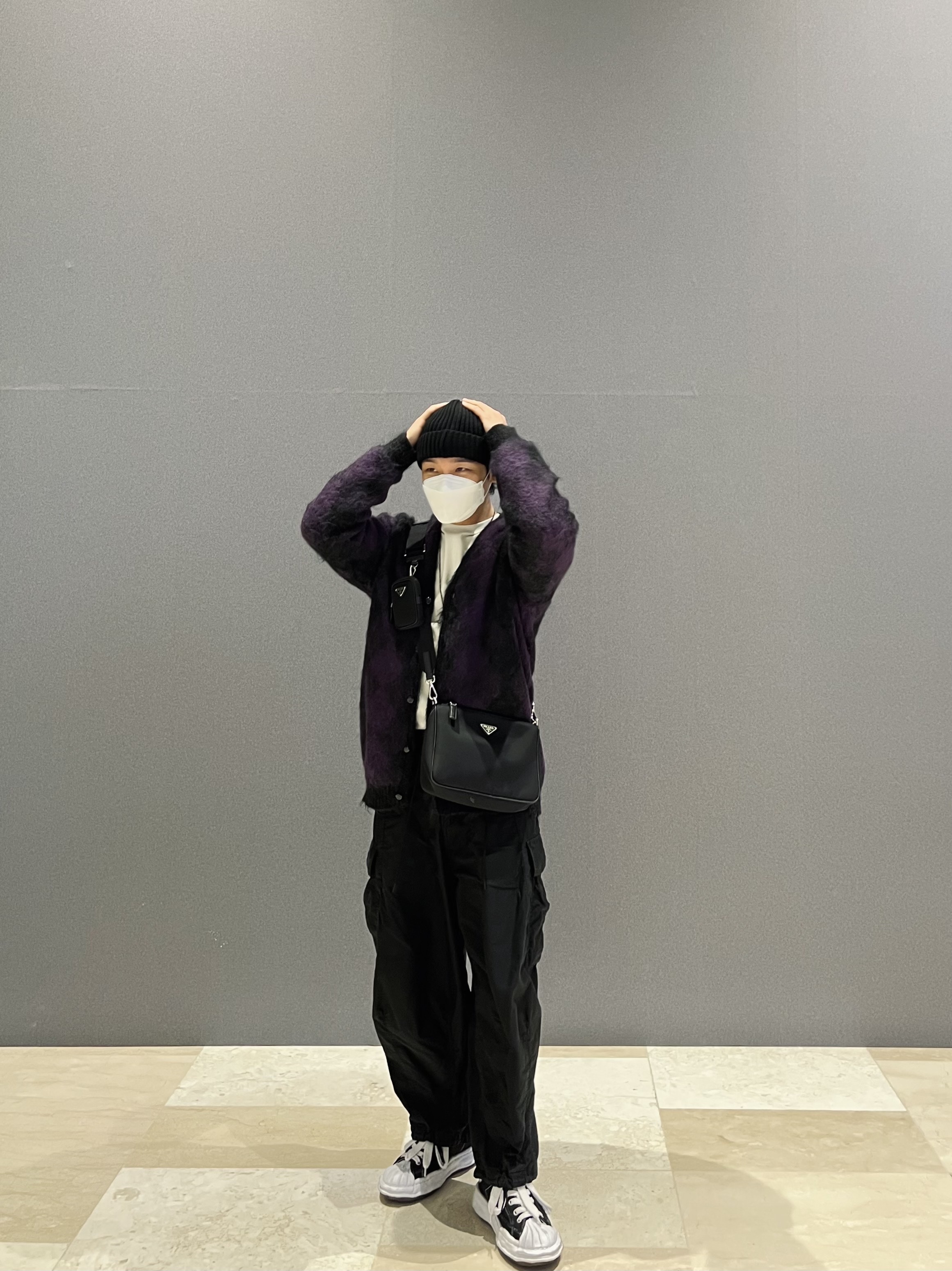 C.P. Company Cotton Goggle Beanie Black - 22SS, Needles Mohair Cardigan Diamond Charcoal 착용 스타일