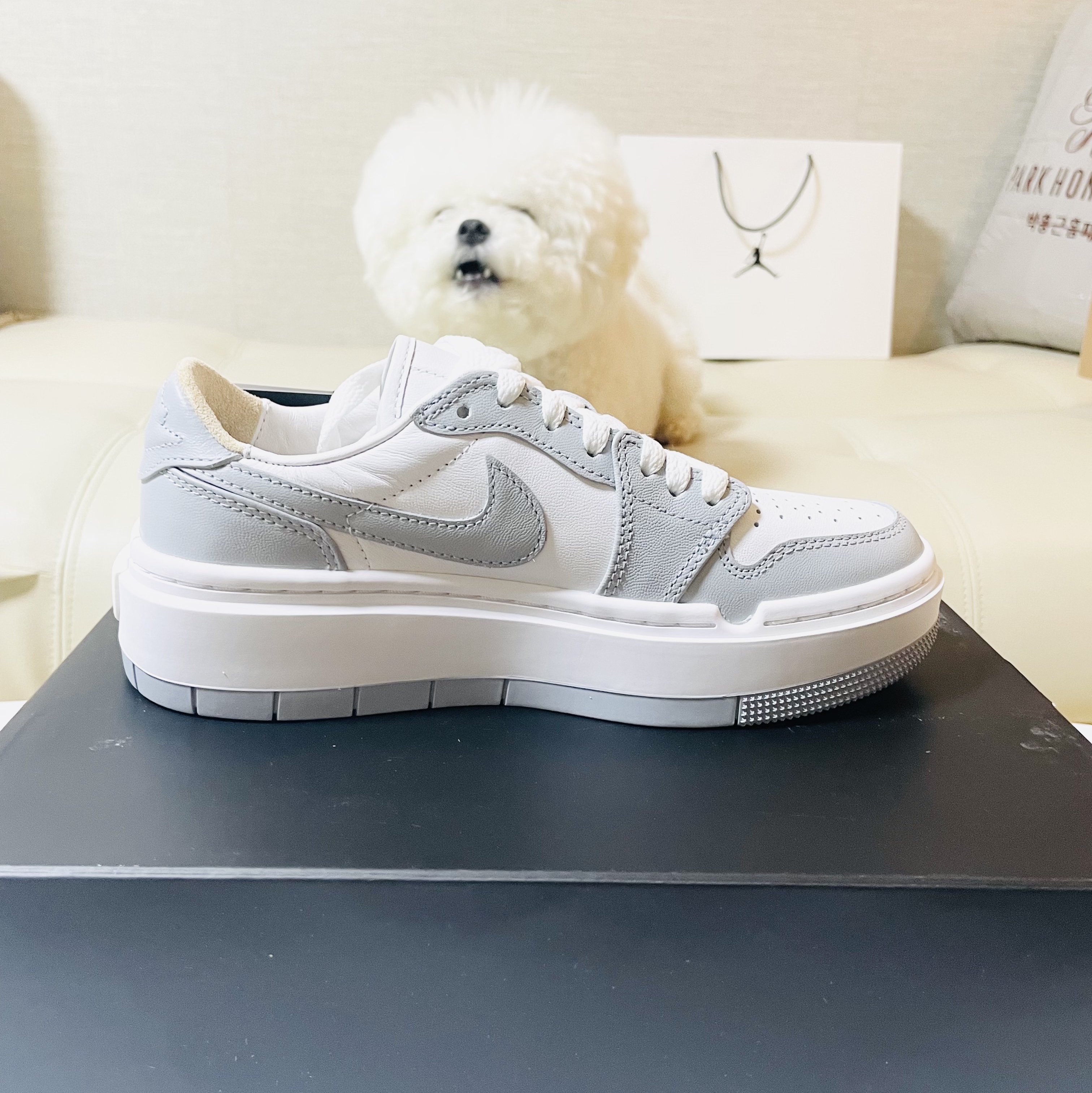 (W) Jordan 1 Elevate Low White and Wolf Grey 착용 스타일