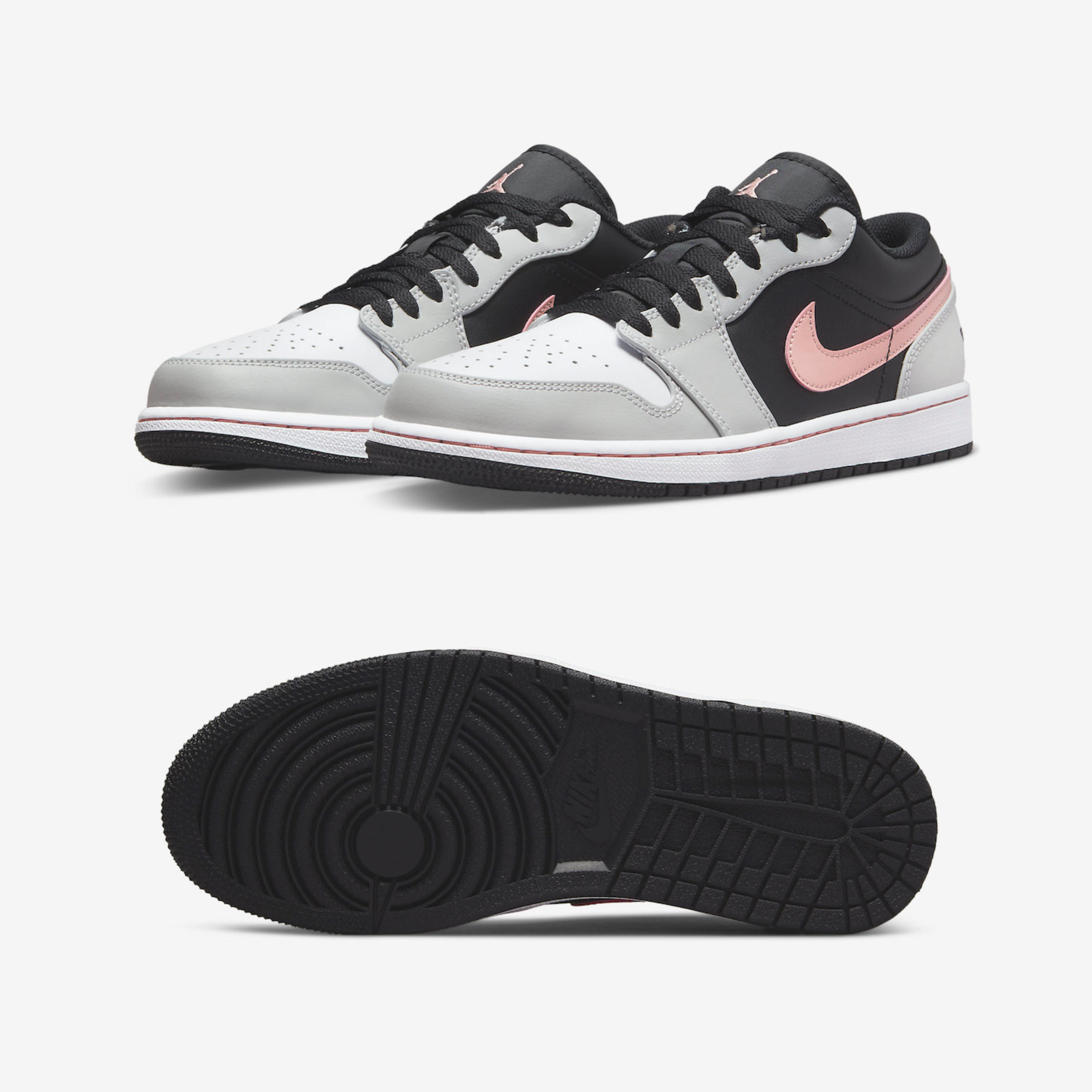 Jordan 1 Low Grey Fog Black Bleached Coral, (GS) Jordan 1 Low Black Grey Pink 착용 스타일 - 2
