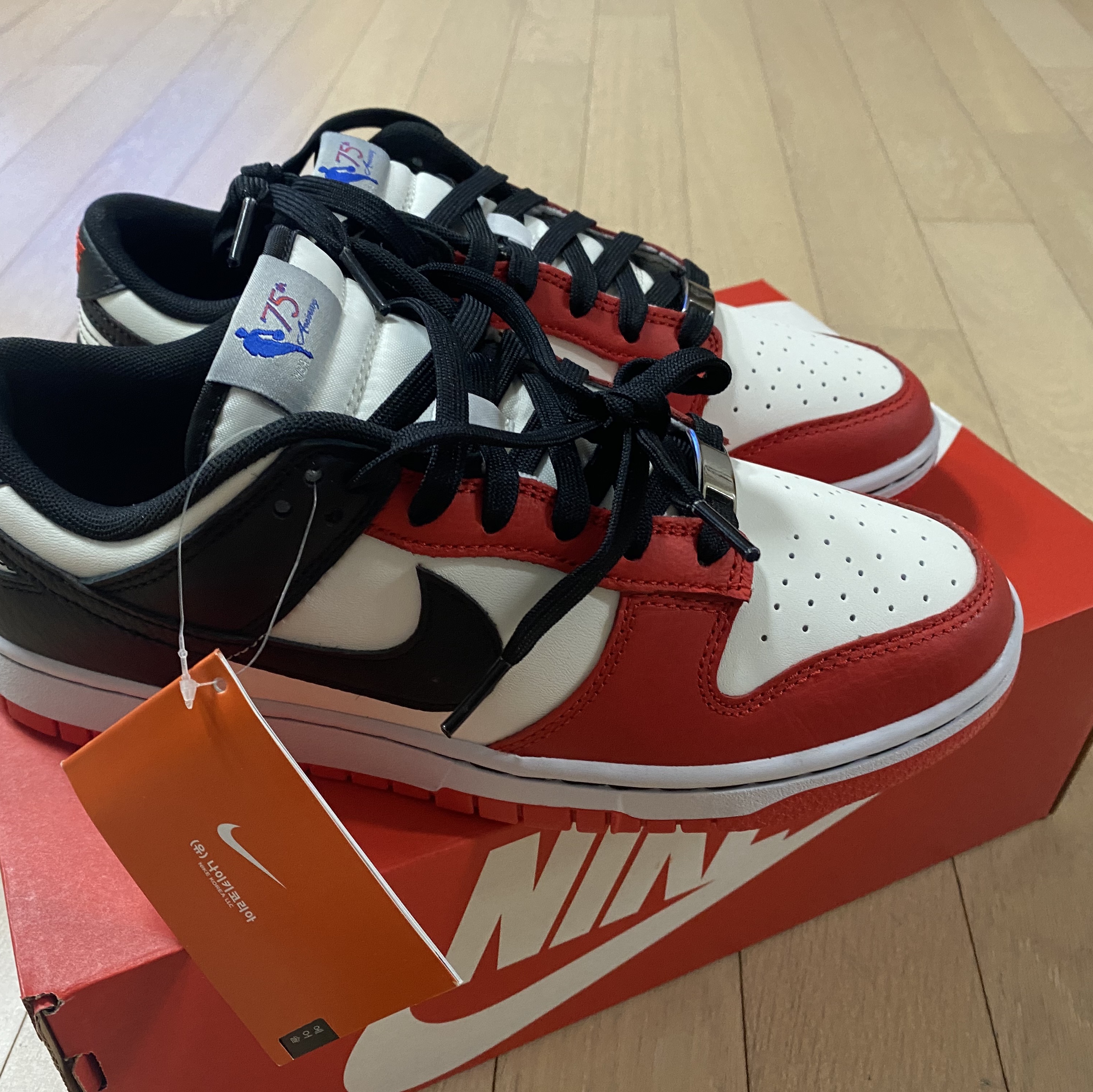 Nike x NBA Dunk Low Retro EMB Black and Chile Red 착용 스타일
