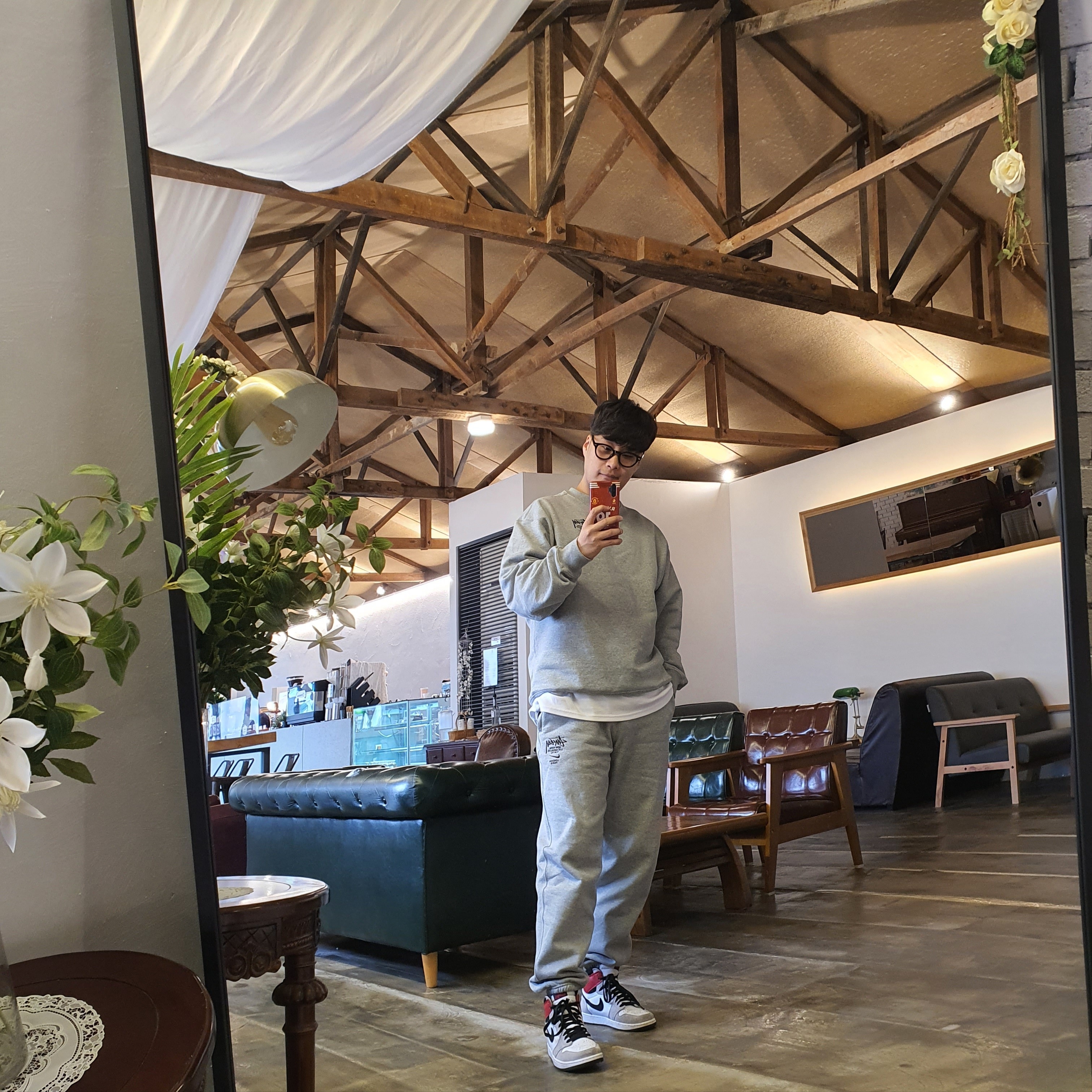Nike x Stussy NRG ZR Fleece Crewneck Heather Grey - US/EU, Nike x Stussy NRG ZR Fleece Pants Heather Grey - US/EU 착용 스타일