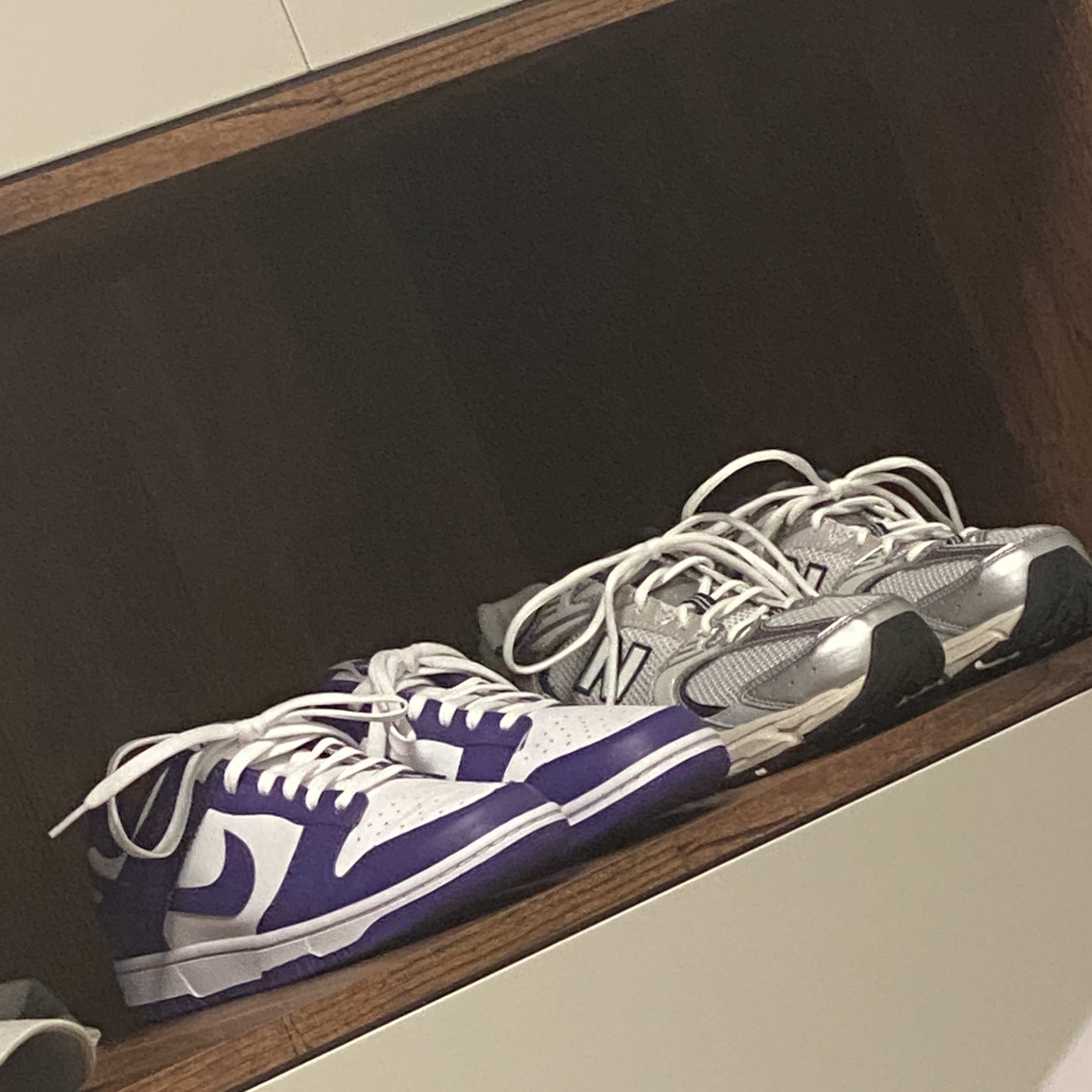 Nike Dunk Low Retro Championship Court Purple, New Balance 530 Steel Grey 착용 스타일 - 2