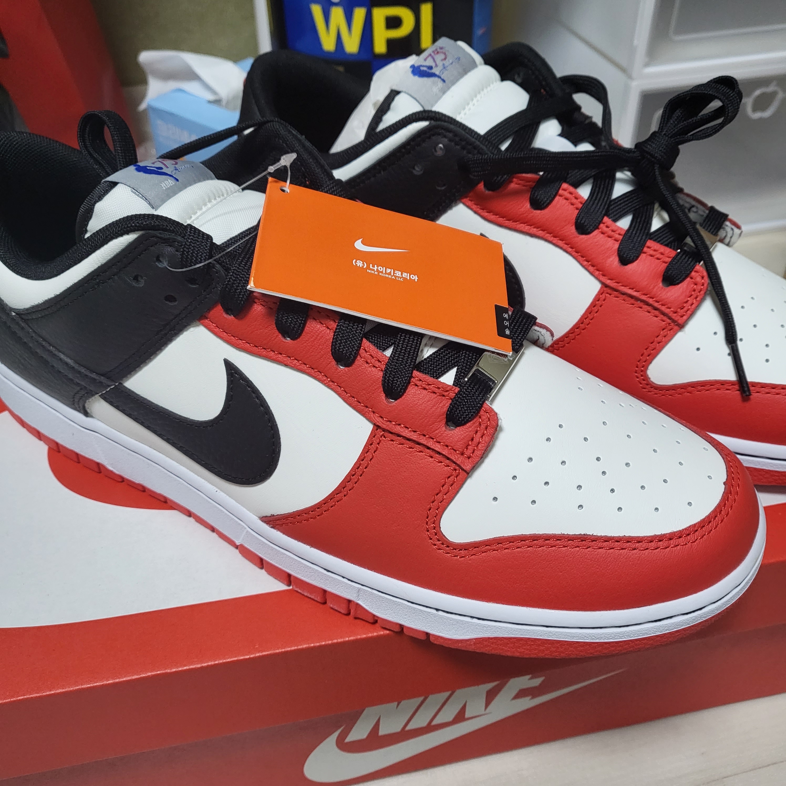 Nike x NBA Dunk Low Retro EMB Black and Chile Red 착용 스타일