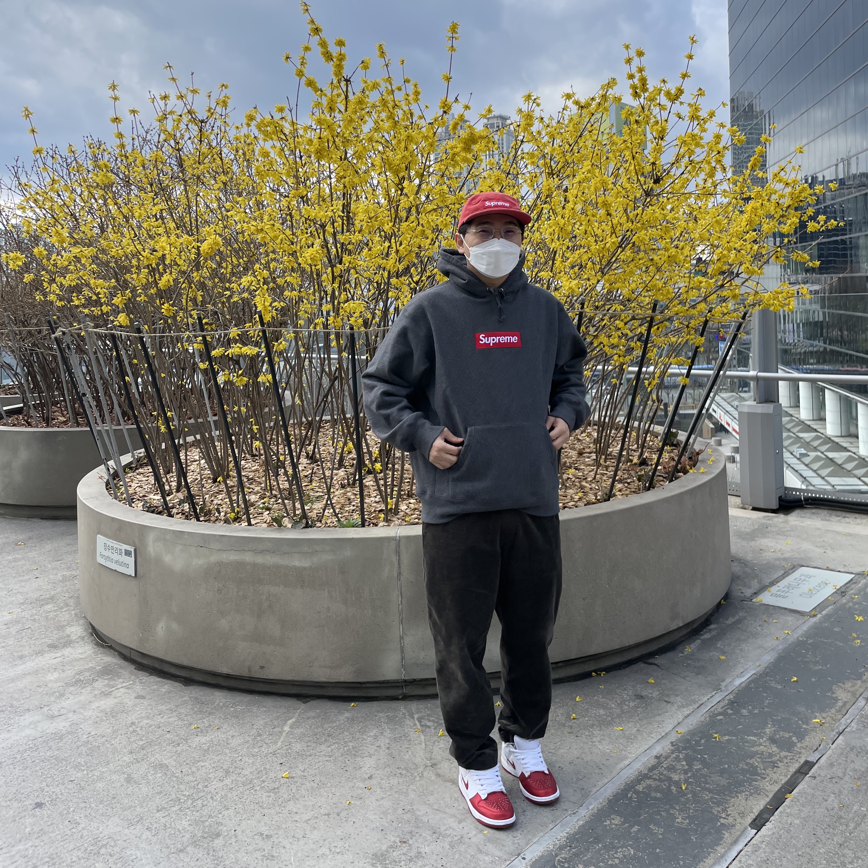Supreme Box Logo Hooded Sweatshirt Charcoal - 21FW, Nike x Supreme SB Dunk Low Jewel Swoosh Red 착용 스타일 - 1