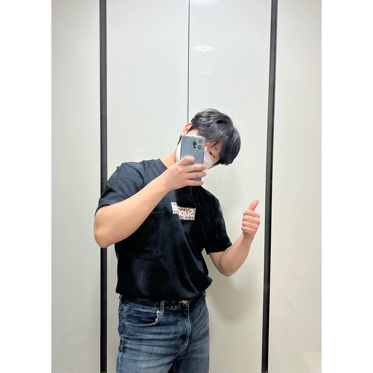 Supreme x Burberry Box Logo T-Shirt Black - 22SS 착용 스타일