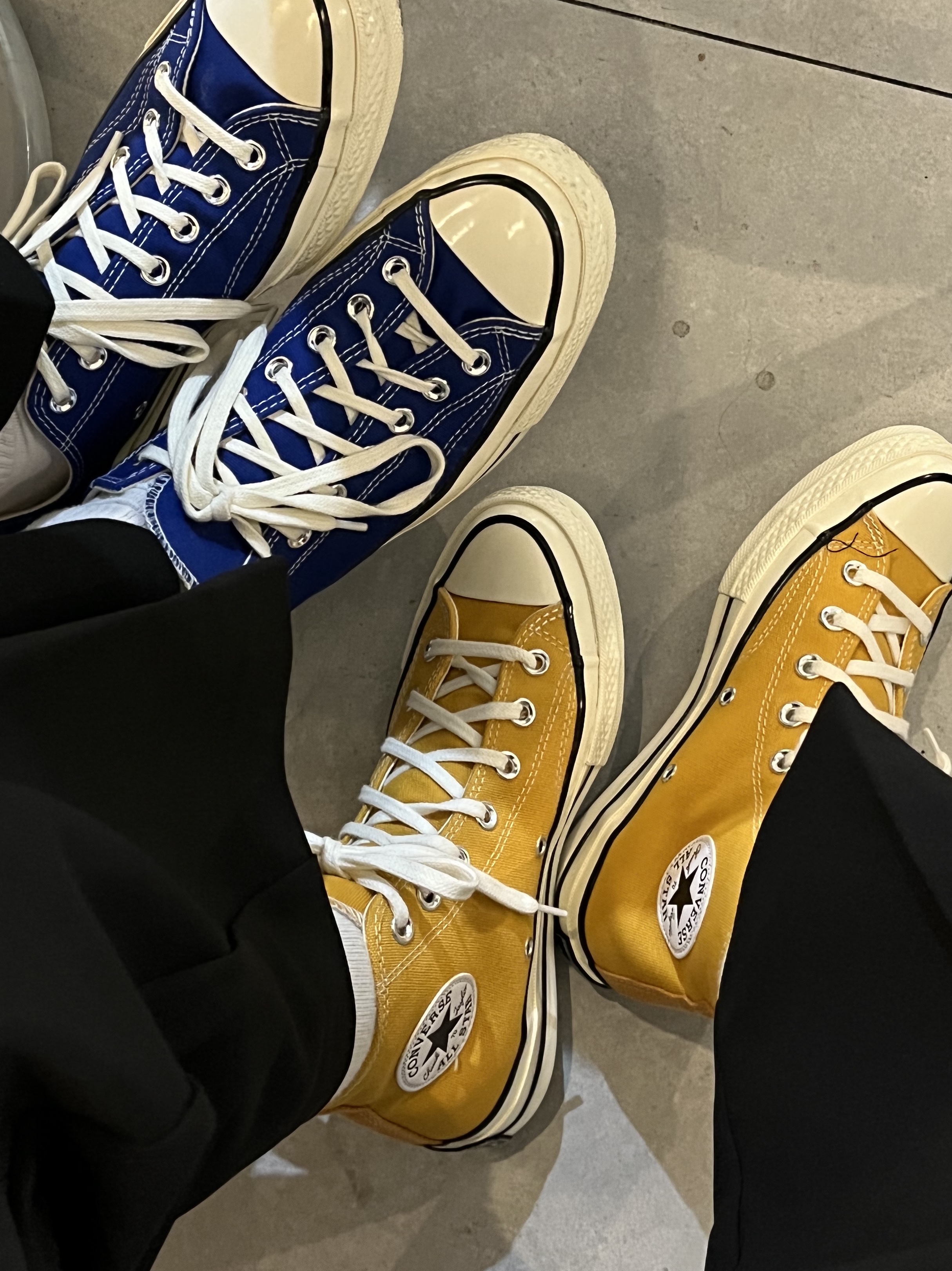 Converse Chuck 70 Ox Vintage Canvas Rush Blue, Converse Chuck 70 High Vintage Canvas Sunflower 착용 스타일