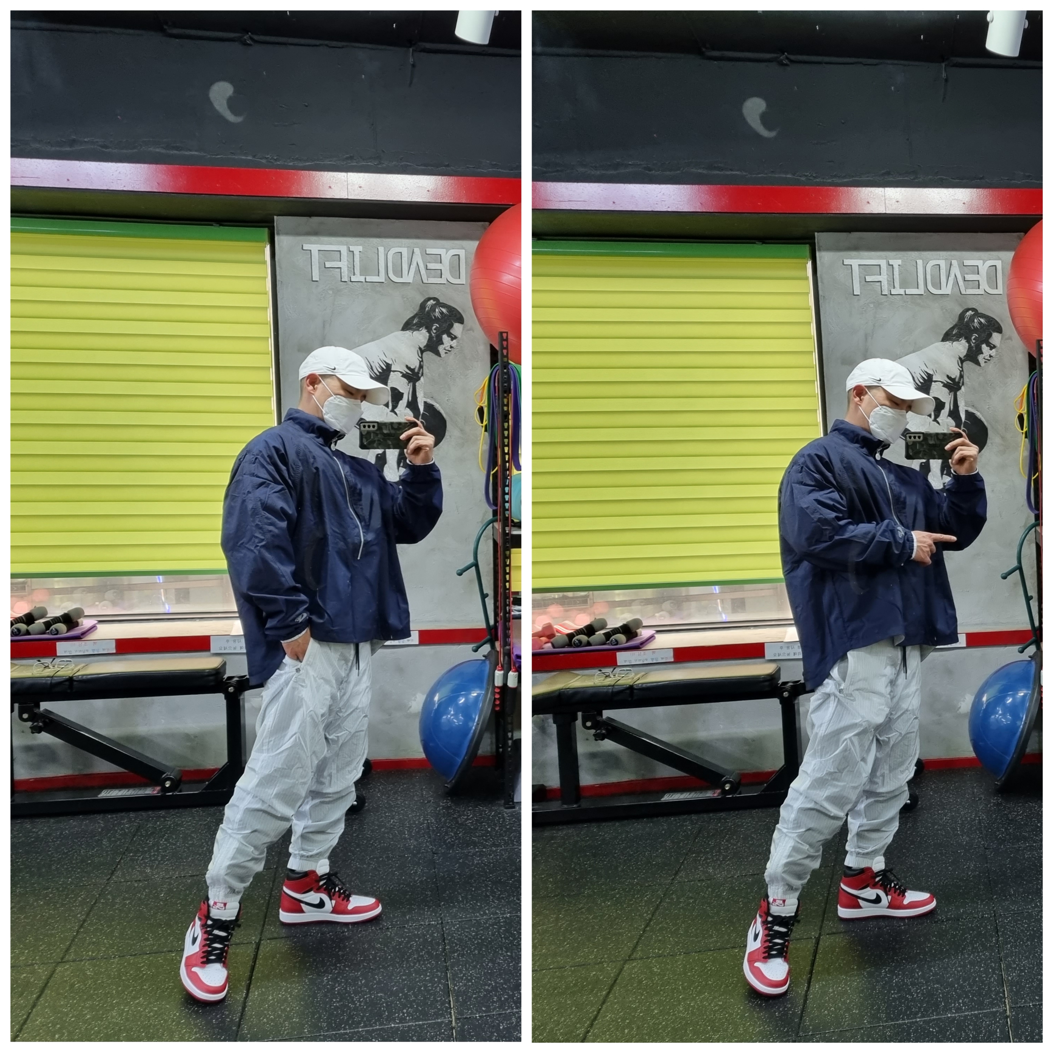 Nike x Kim Jones Reversible Wind Breaker Navy - US/EU, Nike x Kim Jones Printed Track Pants White - US/EU 착용 스타일 - 1