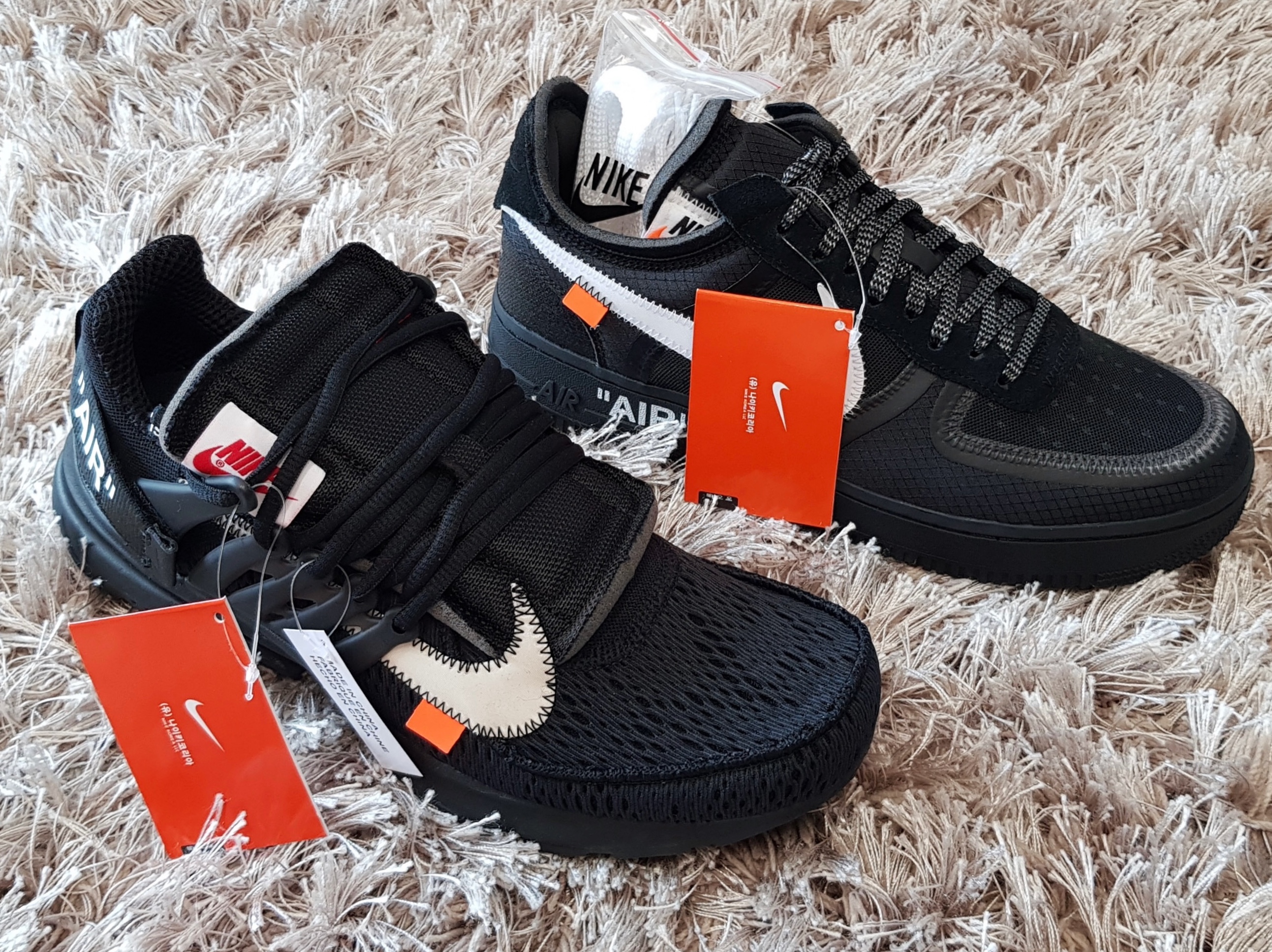 Nike x Off-White Air Presto Black, Nike x Off-White Air Force 1 Low Black White 착용 스타일