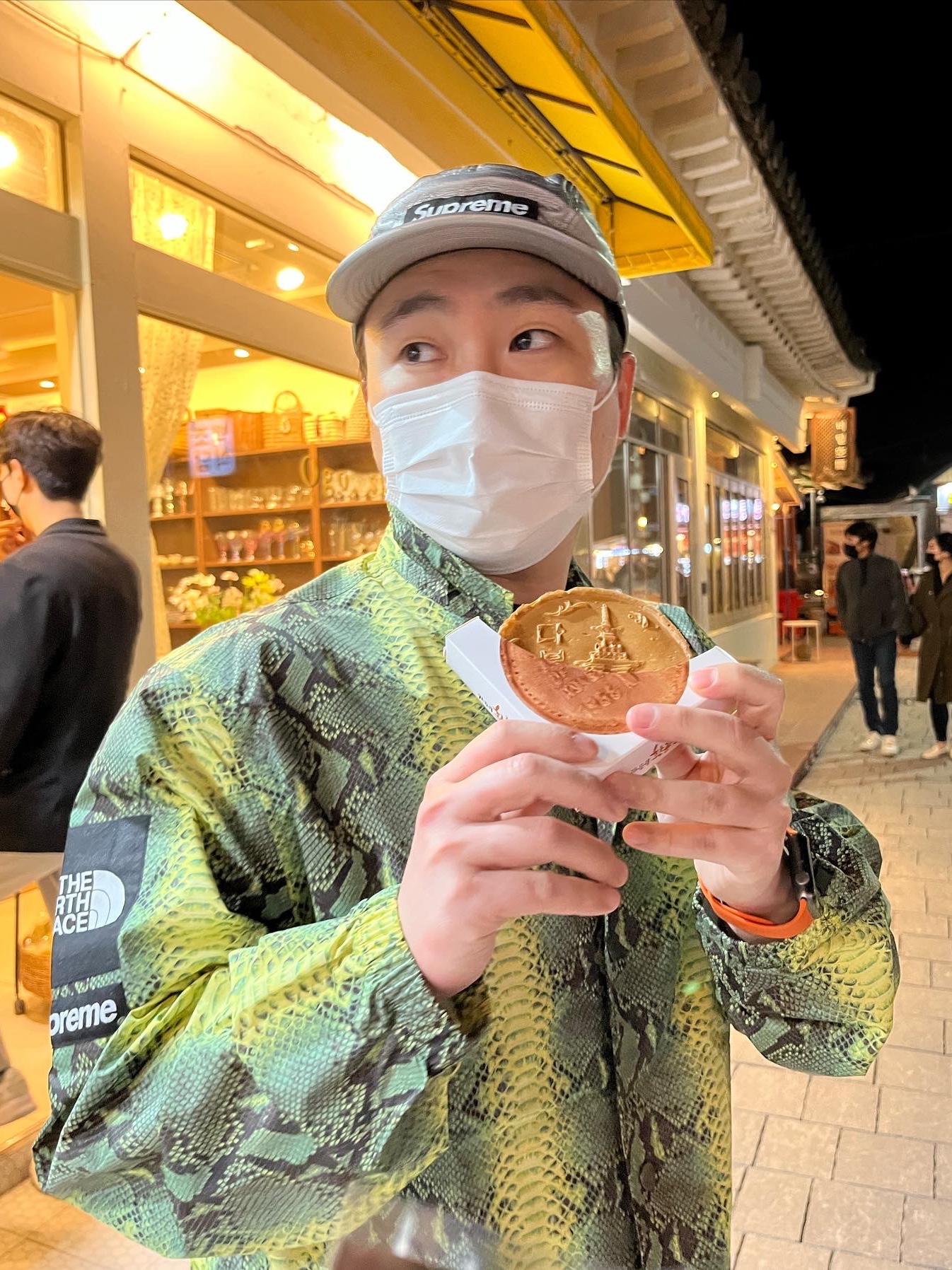 Supreme x The North Face Snakeskin Taped Seam Coaches Jacket Green - 18SS 착용 스타일