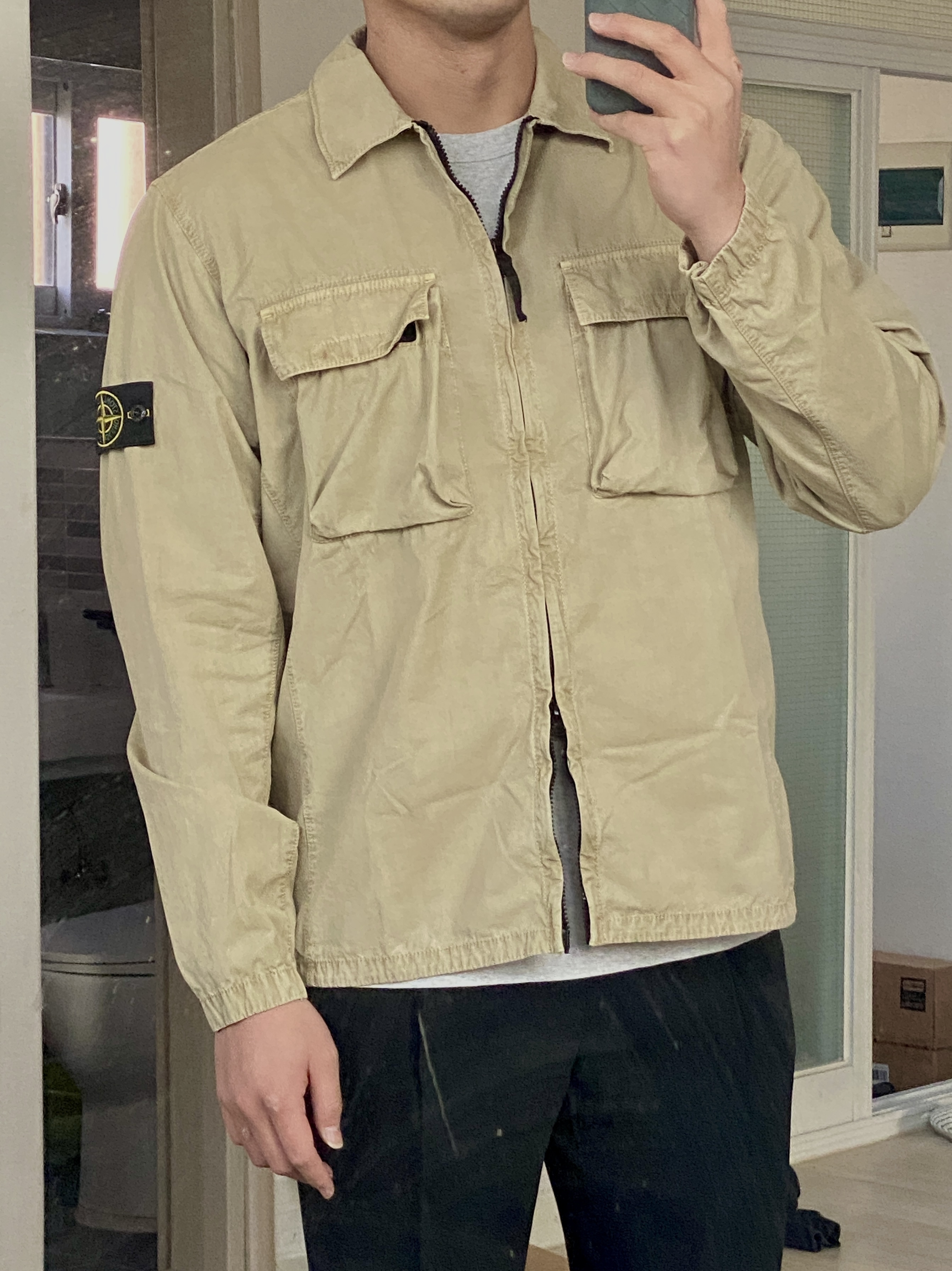 Stone Island 114WN T.CO+OLD Overshirt Beige - 22SS 착용 스타일