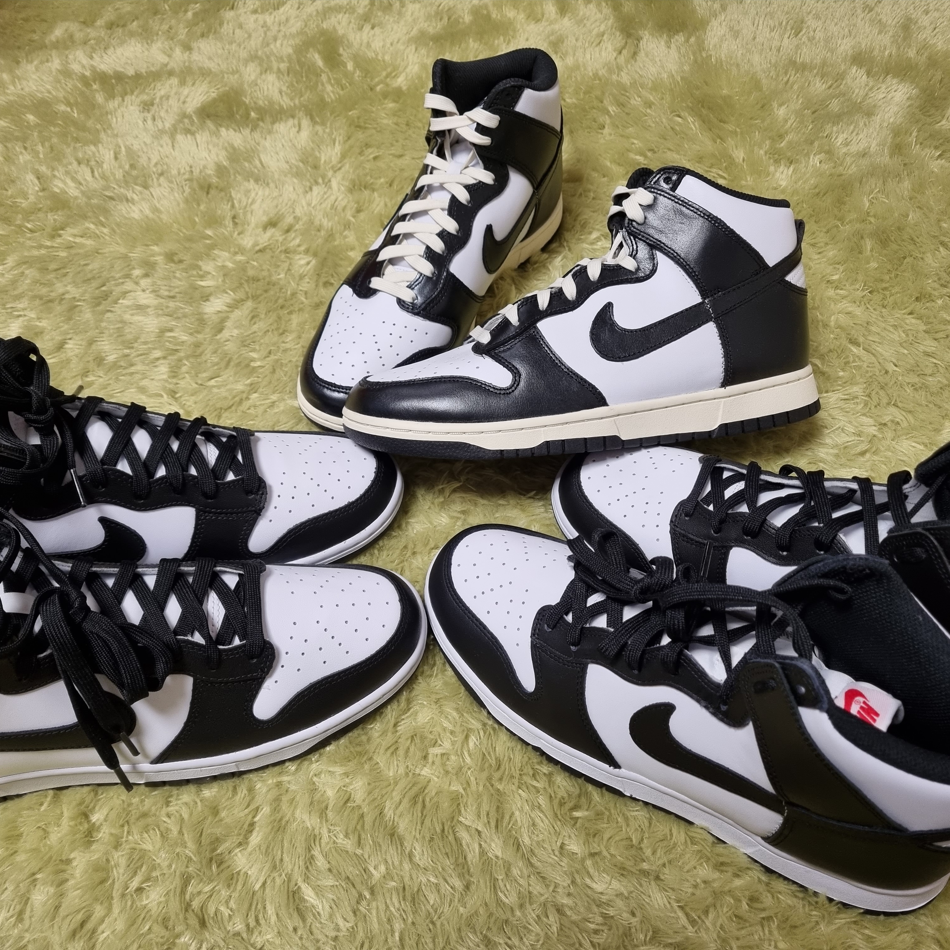 (W) Nike Dunk High Black and White, Nike Dunk High Retro Championship White 착용 스타일 - 1